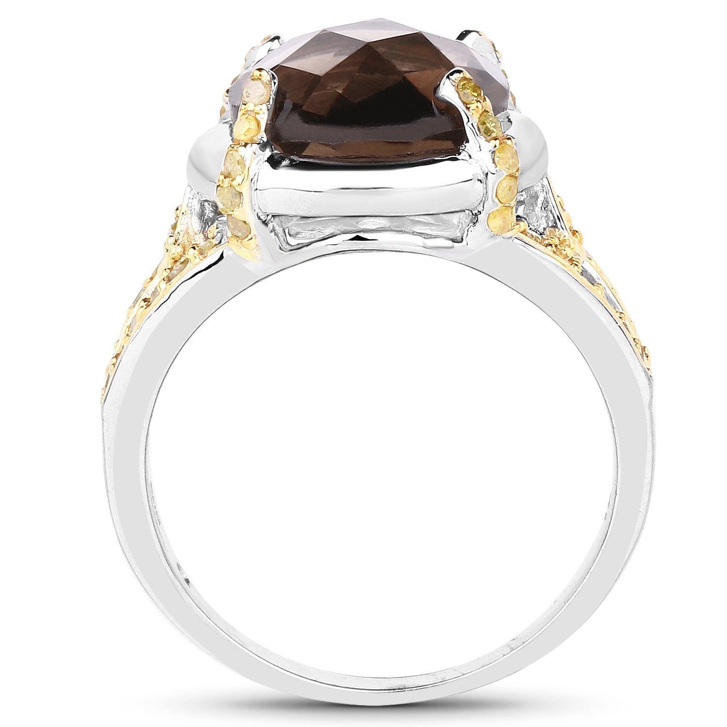 3.28 Carat Genuine Smoky Quartz and Yellow Diamond .925 Sterling Silver Ring on sale at MyriadMart