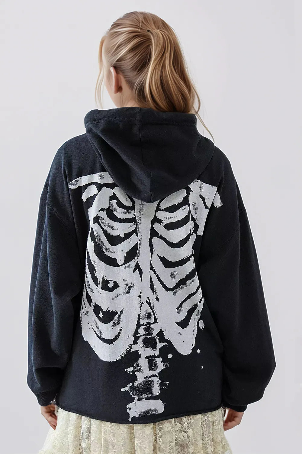 Skeleton Zip Up Drawstring Hoodie - MyriadMart