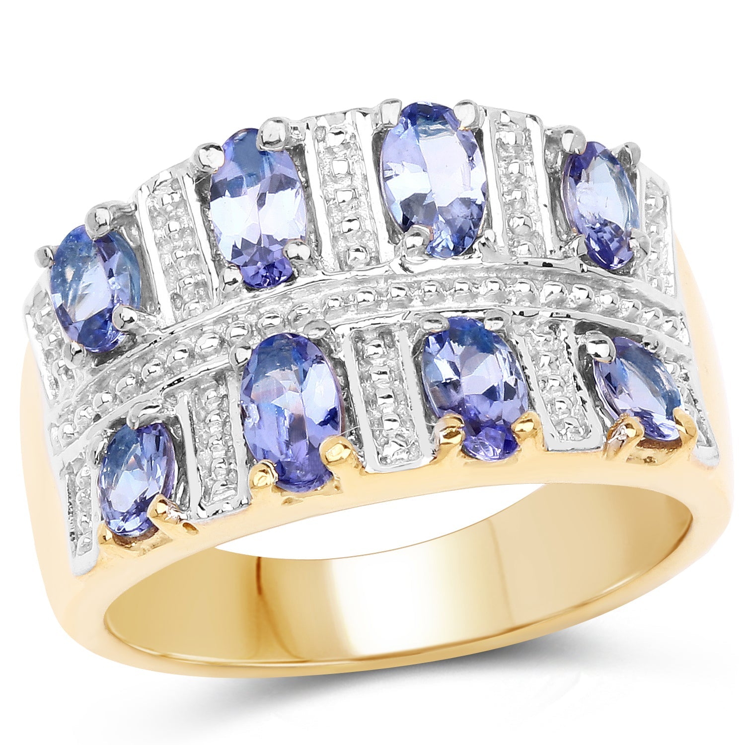 14K Yellow Gold Plated 1.68 Carat Genuine Tanzanite .925 Sterling Silver Ring on sale at MyriadMart