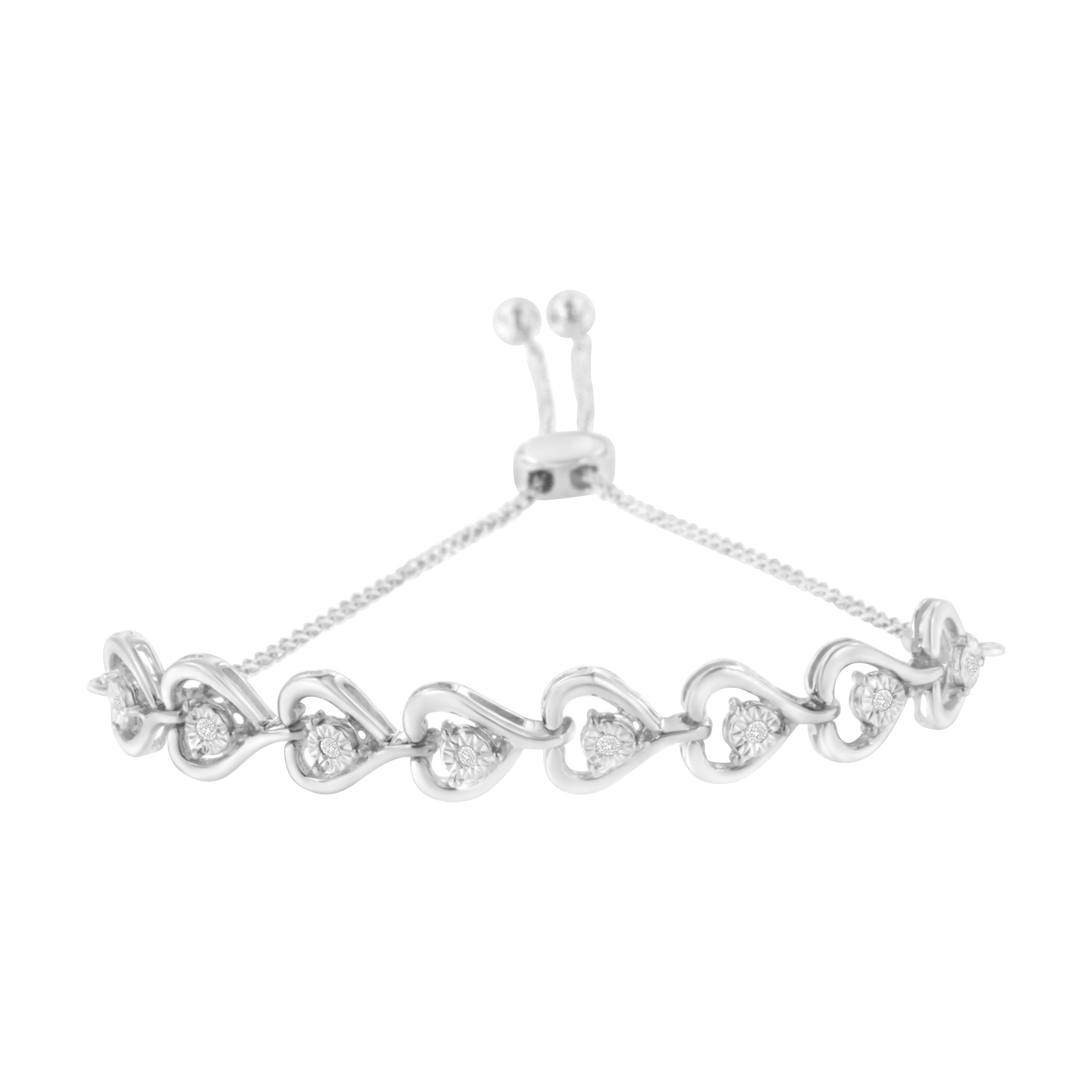 Sterling Silver Diamond Woven Heart Bolo Bracelet 0.1 cttw, H-I Color, I2-I3 Clarity on sale at MyriadMart