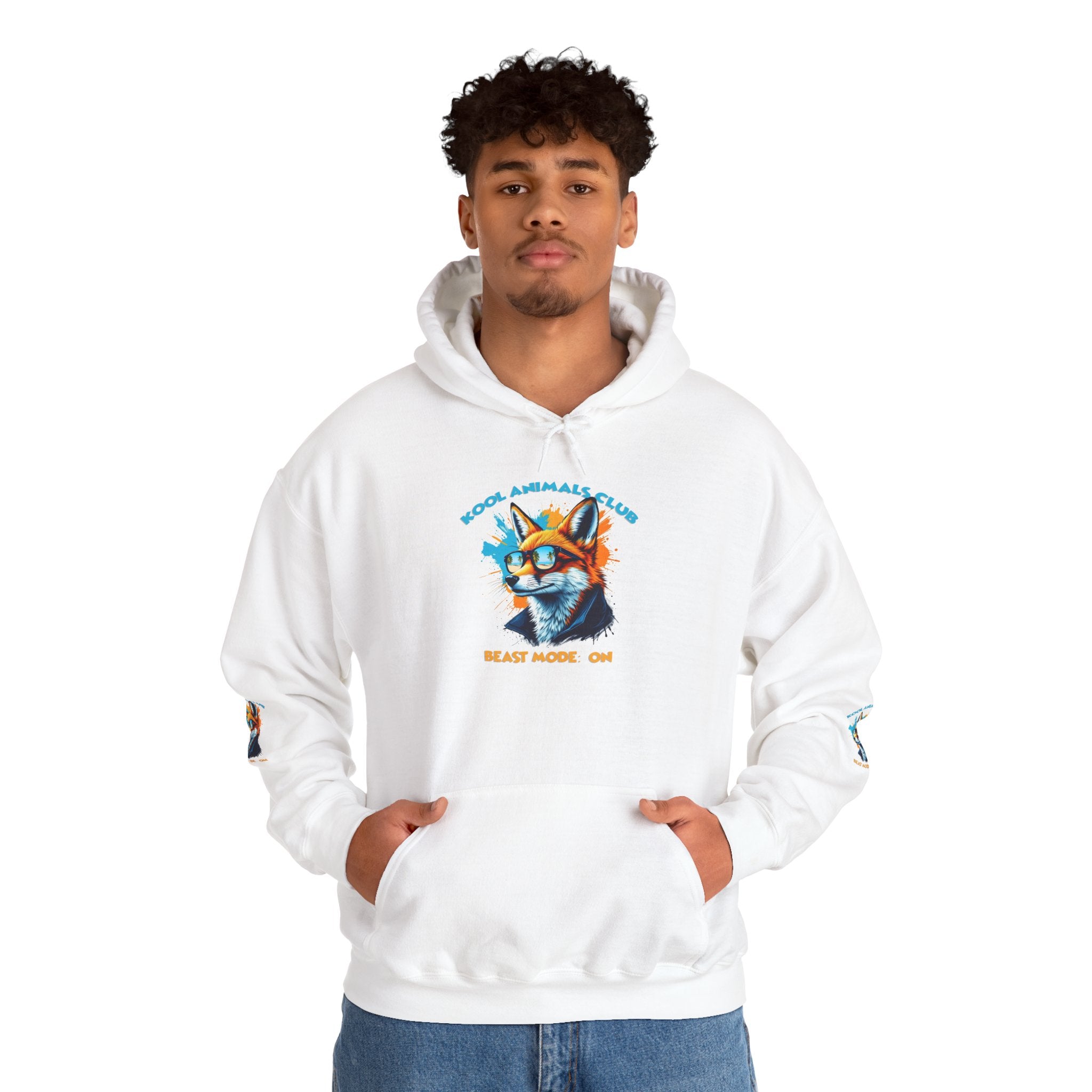 Kool Animals Club Hoodie with Cool Fox in Sunglasses and ‘Beast Mode On’ Design, Unisex Sweatshirt for Animal Lovers, Casual Streetwear, Perfect Gift for Holidays - MyriadMart