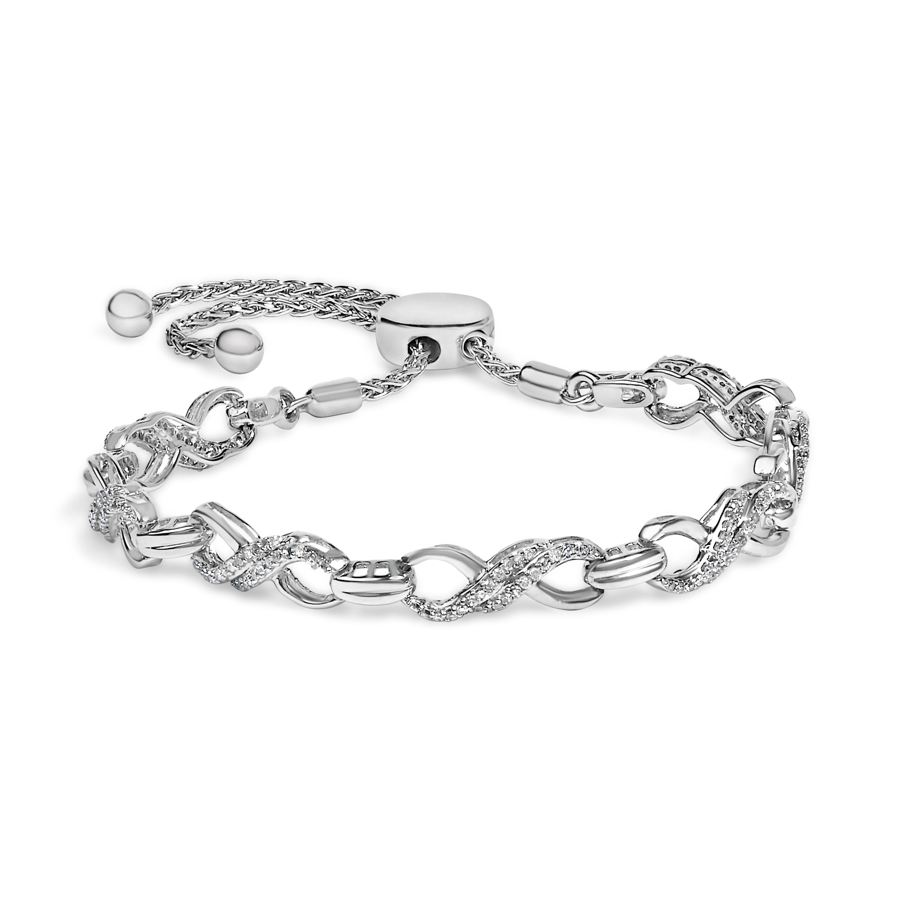.925 Sterling Silver 1/2 Cttw Diamond Infinity Link Bolo Bracelet on sale at MyriadMart