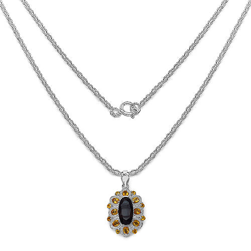 6.40 Carat Genuine Smoky Quartz, Citrine & White Diamond .925 Sterling Silver Pendant on sale at MyriadMart