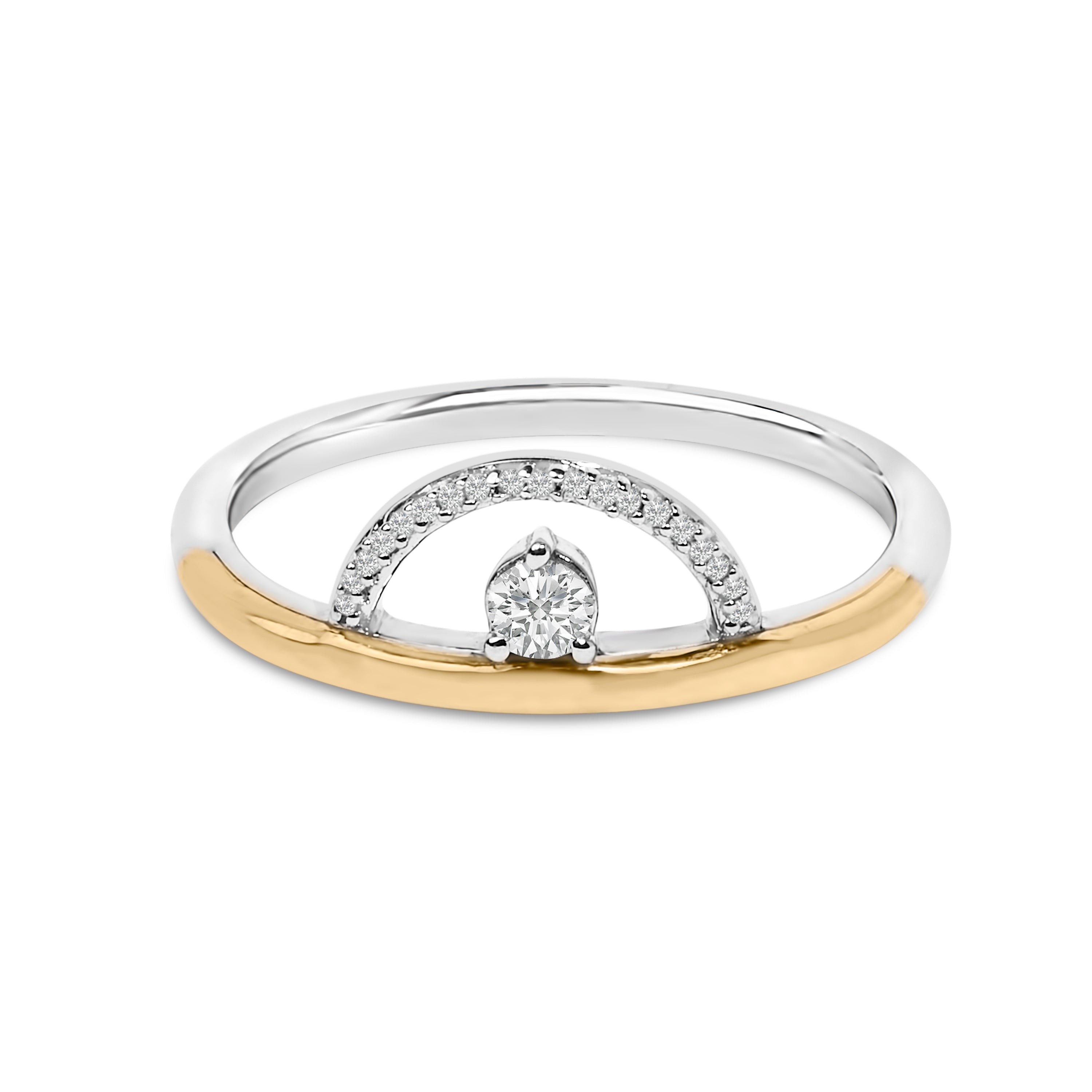 14K Yellow Gold Plated Sterling Silver 1/10 Cttw Diamond Arc Ring on sale at MyriadMart