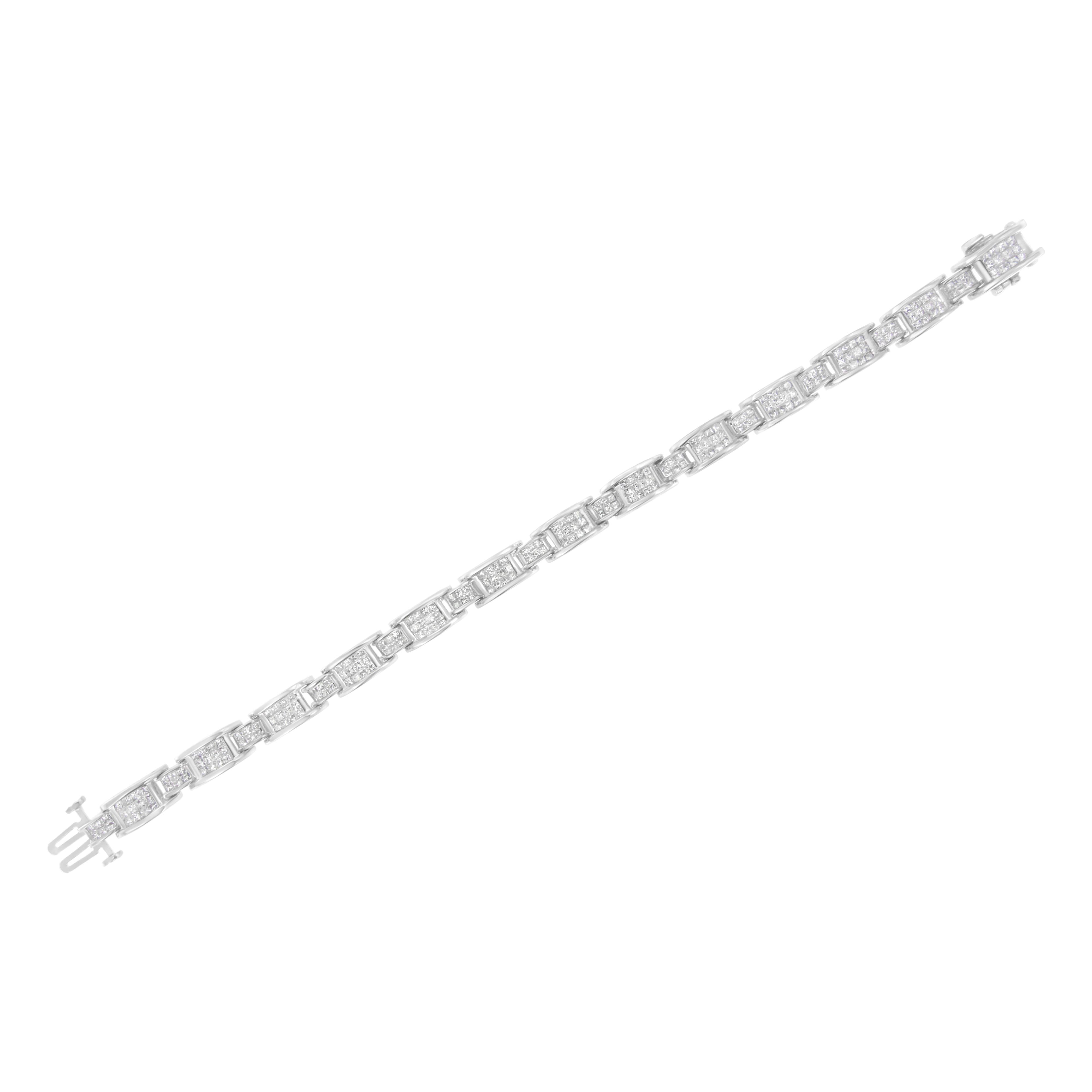 14K White Gold 5.0 Cttw Princess Cut Diamond Invisible Set Alternating Size D Shaped Links Tennis Bracelet H-I Color, SI2-I1 Clarity - 7†on sale at MyriadMart