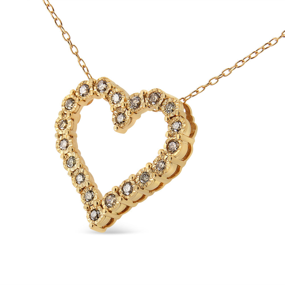 10K Yellow Gold Flashed .925 Sterling Silver 1/2 Cttw Champagne Diamond Miracle Plate Heart Pendant Necklace K-L Color, I1-I2 Clarity - 18" on sale at MyriadMart