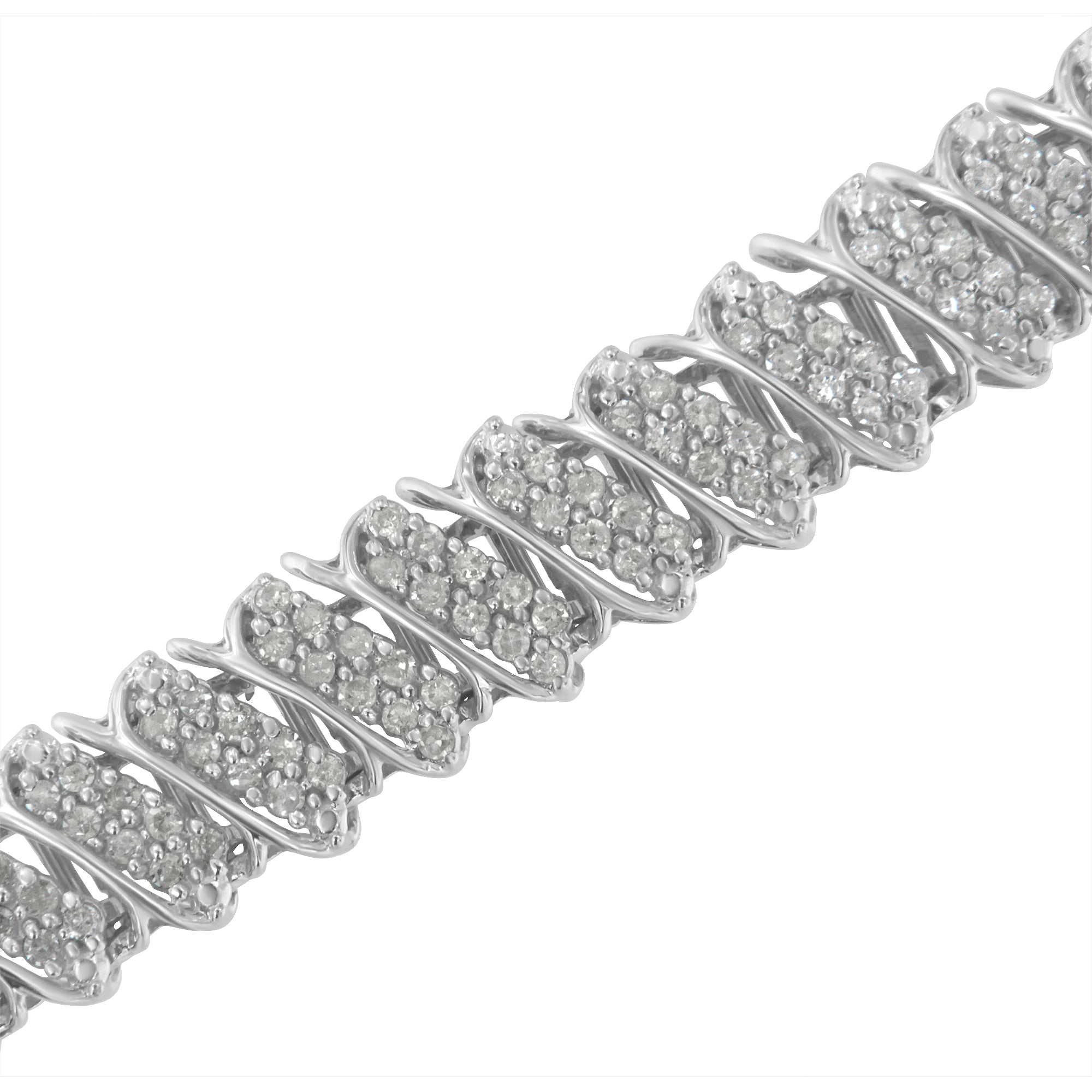 .925 Sterling Silver 3.0 Cttw Diamond Multi Row Cluster Slanted Wave Link 7-¼†Tennis Bracelet I-J Color, I2-I3 Clarity on sale at MyriadMart