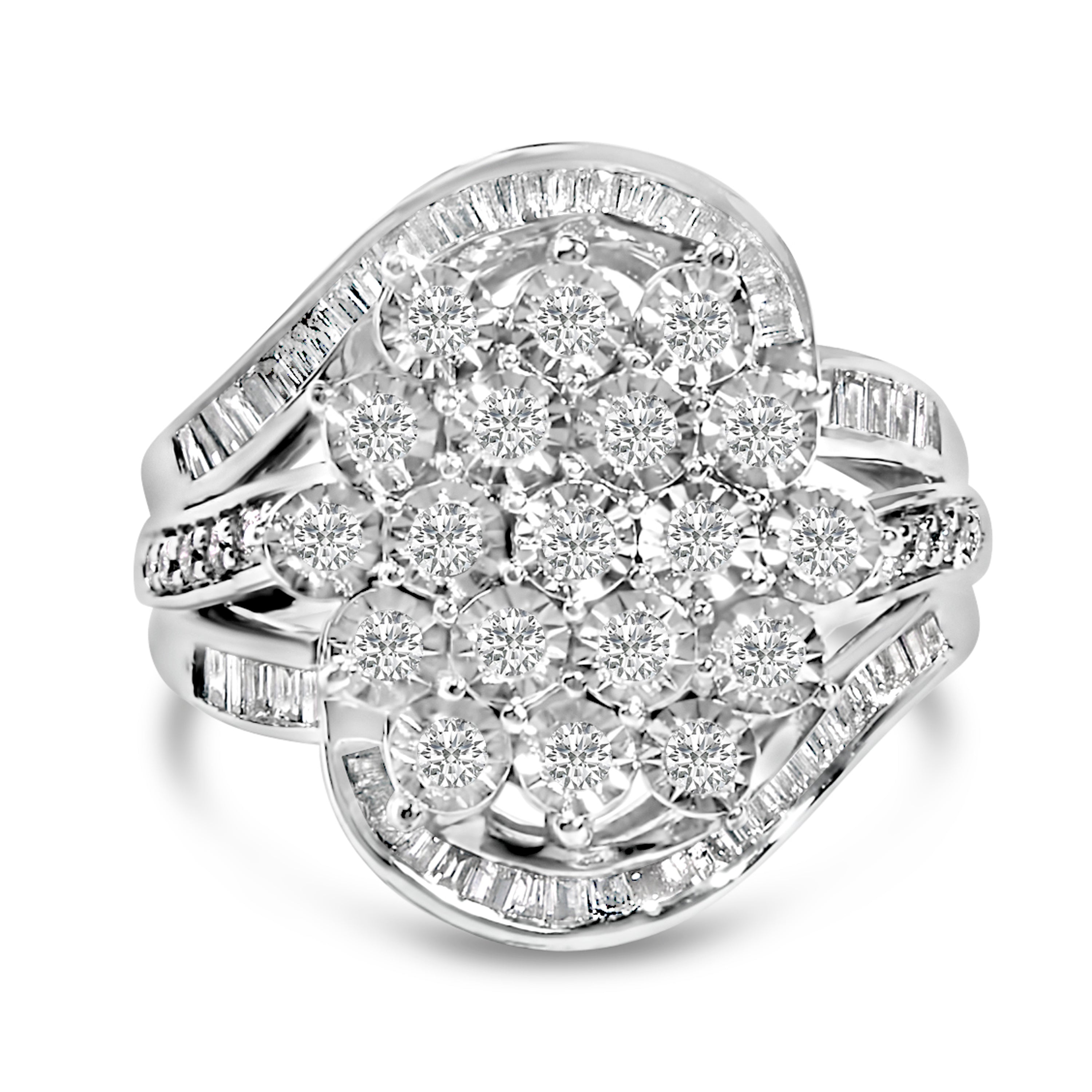 Sterling Silver 1.0 Cttw Diamond Swirl Cluster Cocktail Ring on sale at MyriadMart