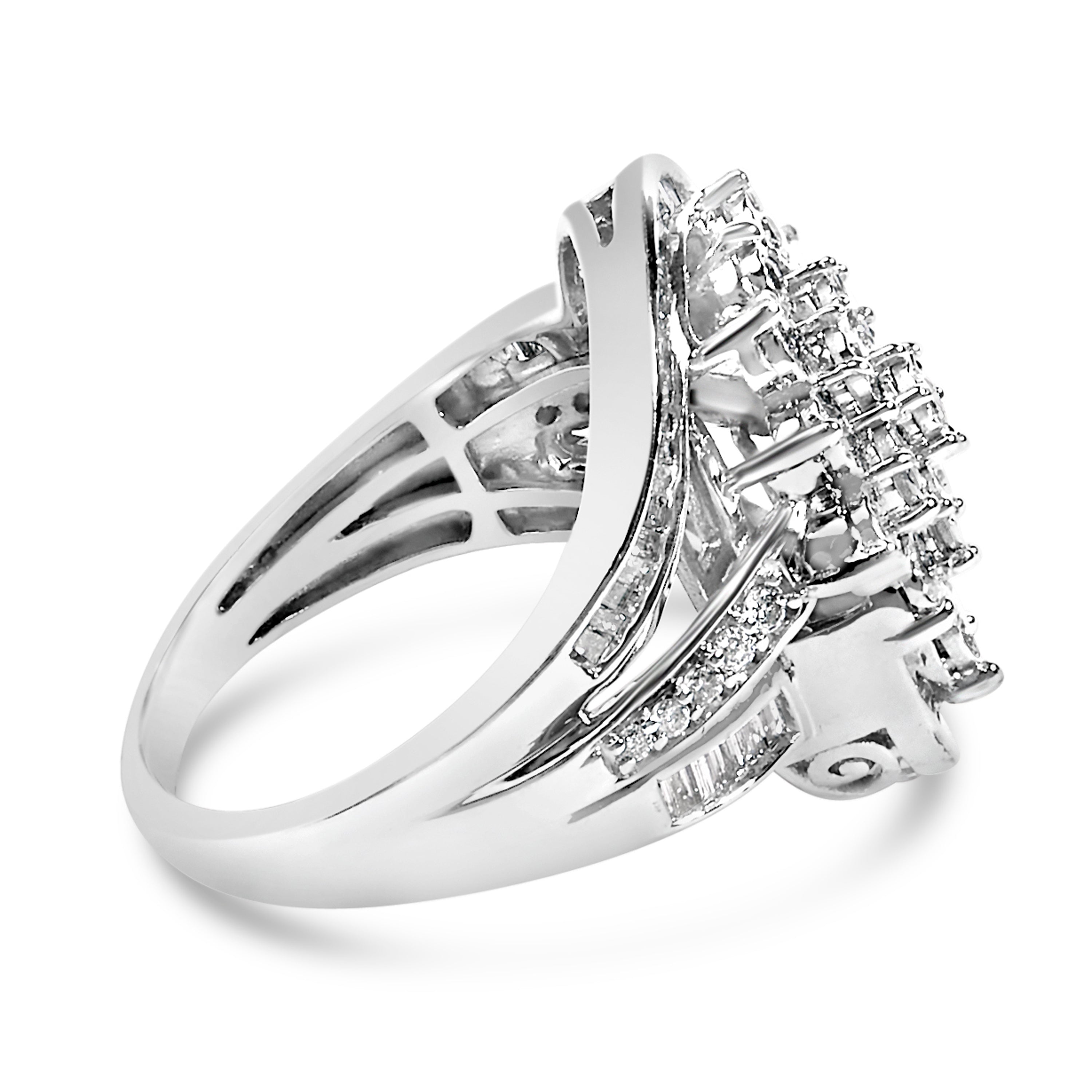 Sterling Silver 1.0 Cttw Diamond Swirl Cluster Cocktail Ring on sale at MyriadMart