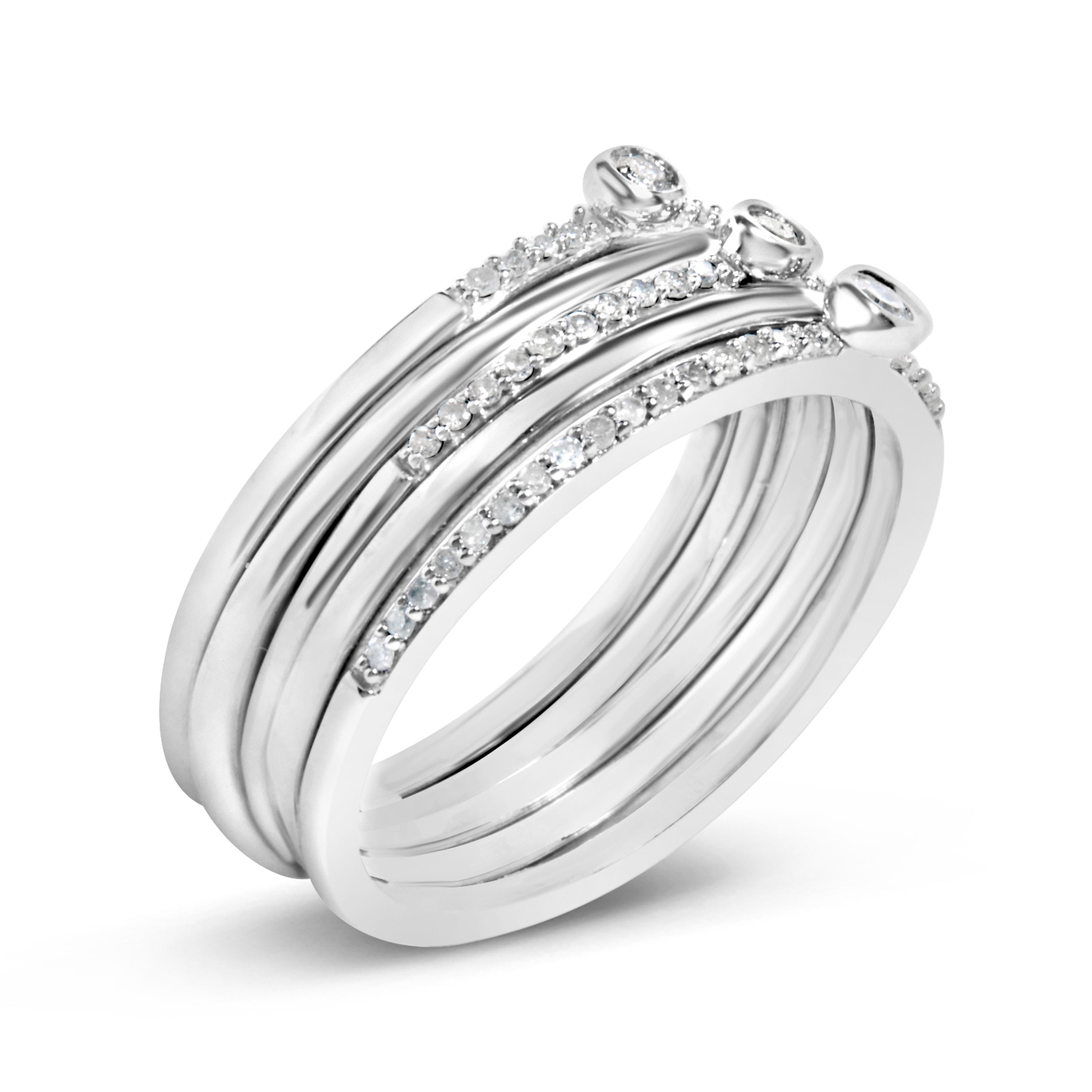 Sterling Silver 3/8 Cttw Diamond Bezel and Pave Set Stackable Ring Set on sale at MyriadMart