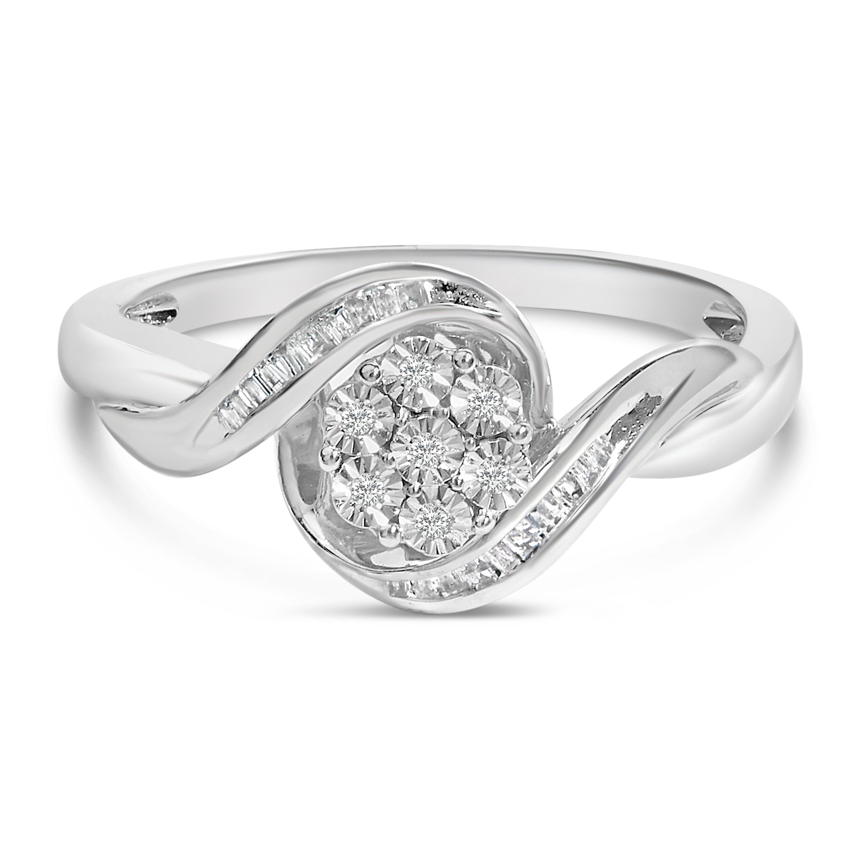Sterling Silver 1/10 Cttw Diamond Bypass Cluster Ring on sale at MyriadMart
