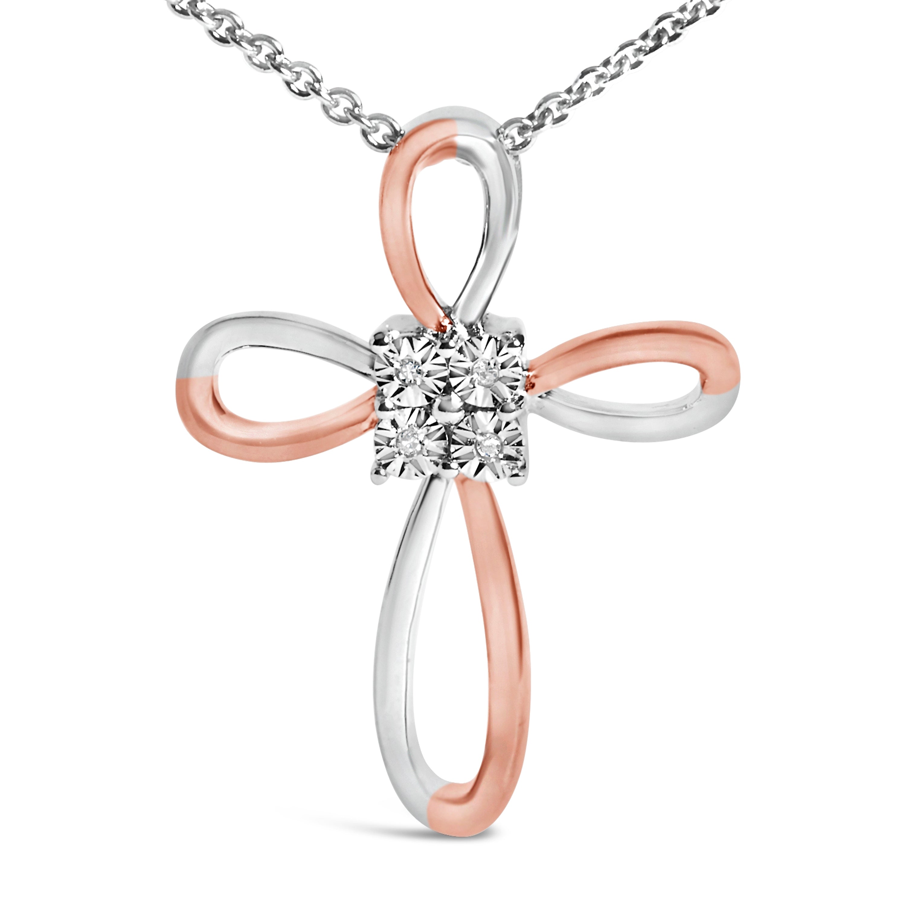 10K Rose Gold Plated Sterling Silver Diamond Accent Cross Pendant Necklace on sale at MyriadMart