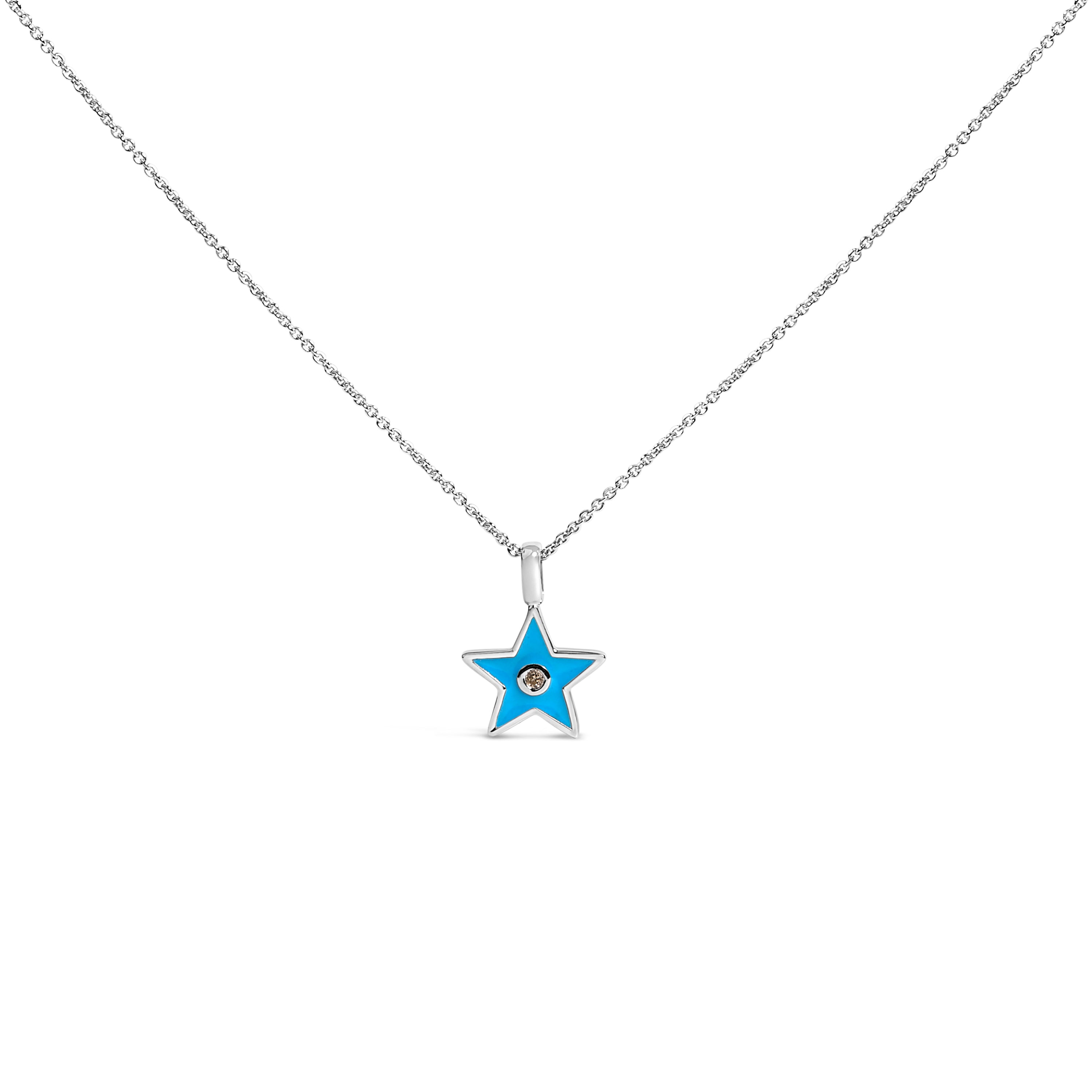 Sterling Silver Blue Enamel and Diamond Accent Star Pendant Necklace on sale at MyriadMart