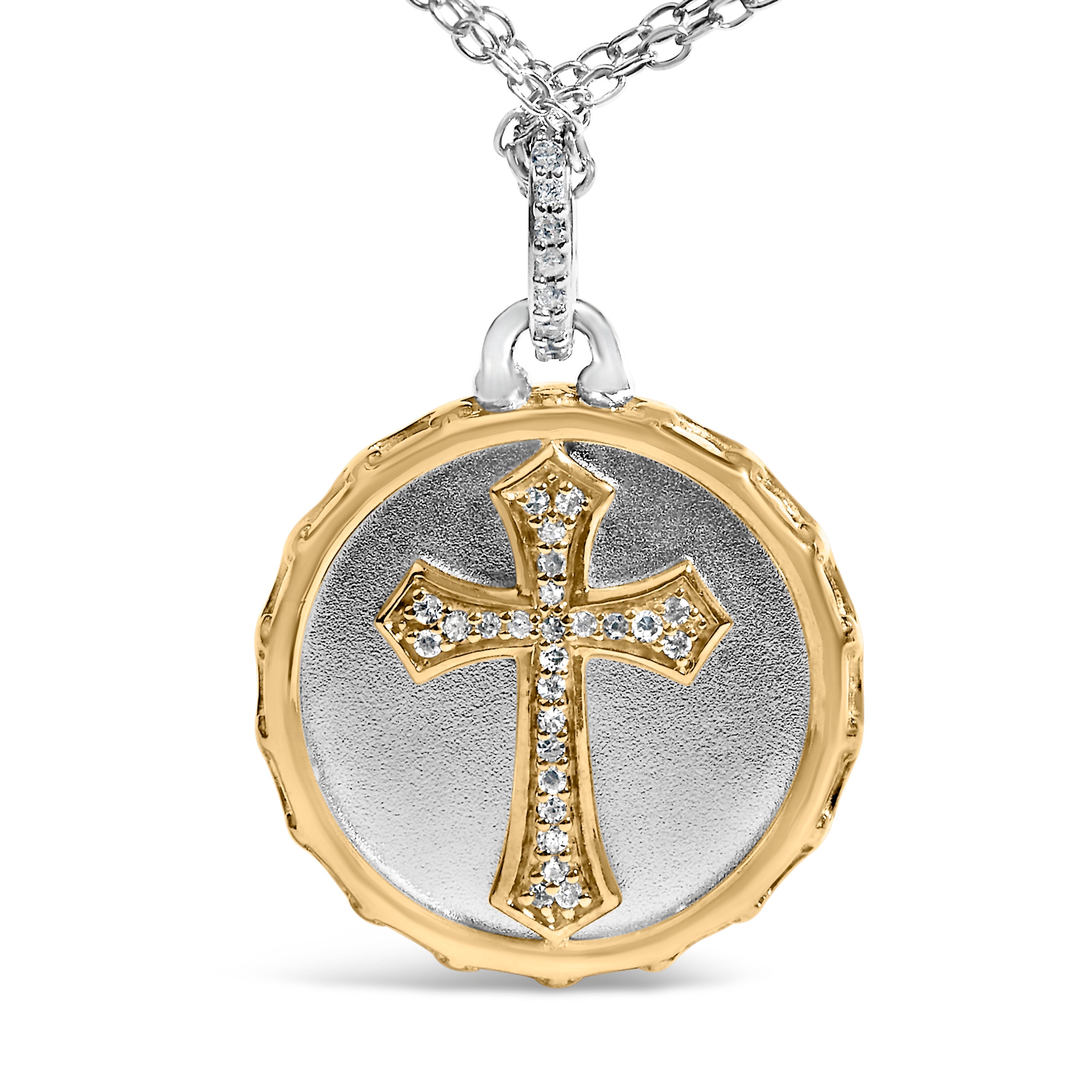 14K Yellow Gold Plated Sterling Silver 1/10 Cttw Diamond Cross Medallion Pendant Necklace on sale at MyriadMart