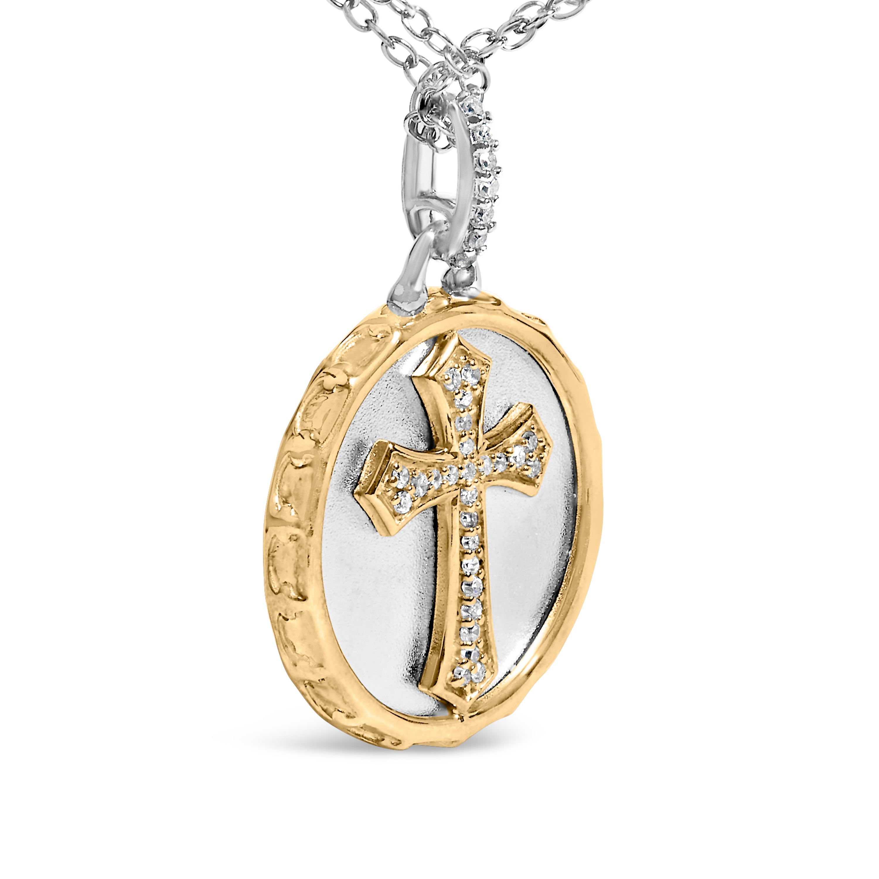 14K Yellow Gold Plated Sterling Silver 1/10 Cttw Diamond Cross Medallion Pendant Necklace on sale at MyriadMart