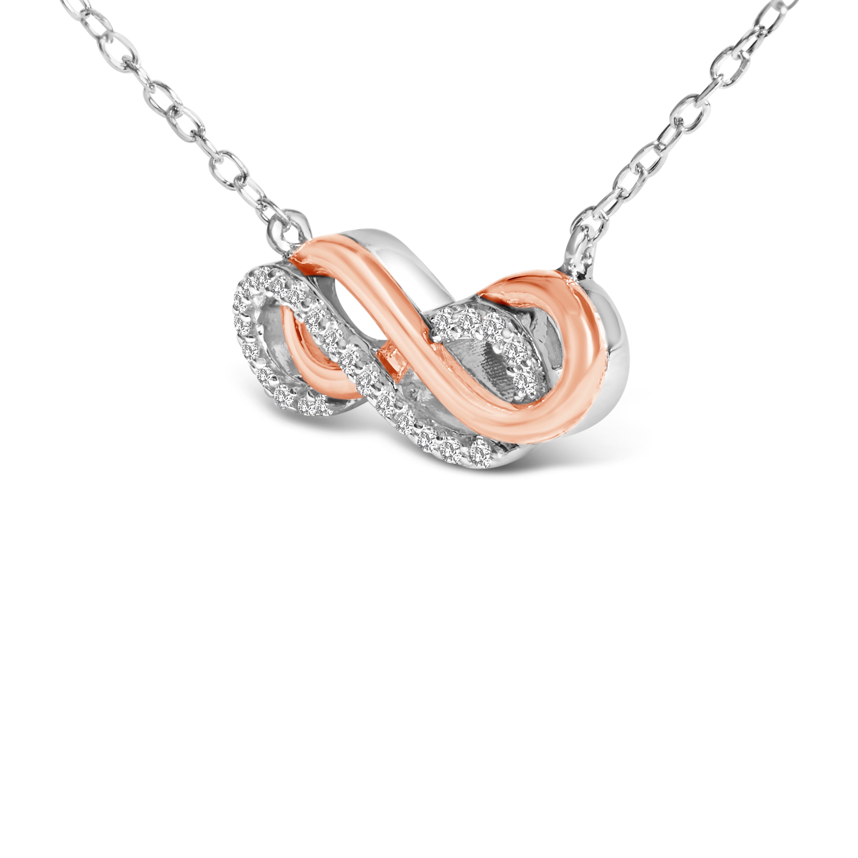 14K Rose Gold Plated Sterling Silver Diamond Accent Double Infinity Pendant Necklace on sale at MyriadMart