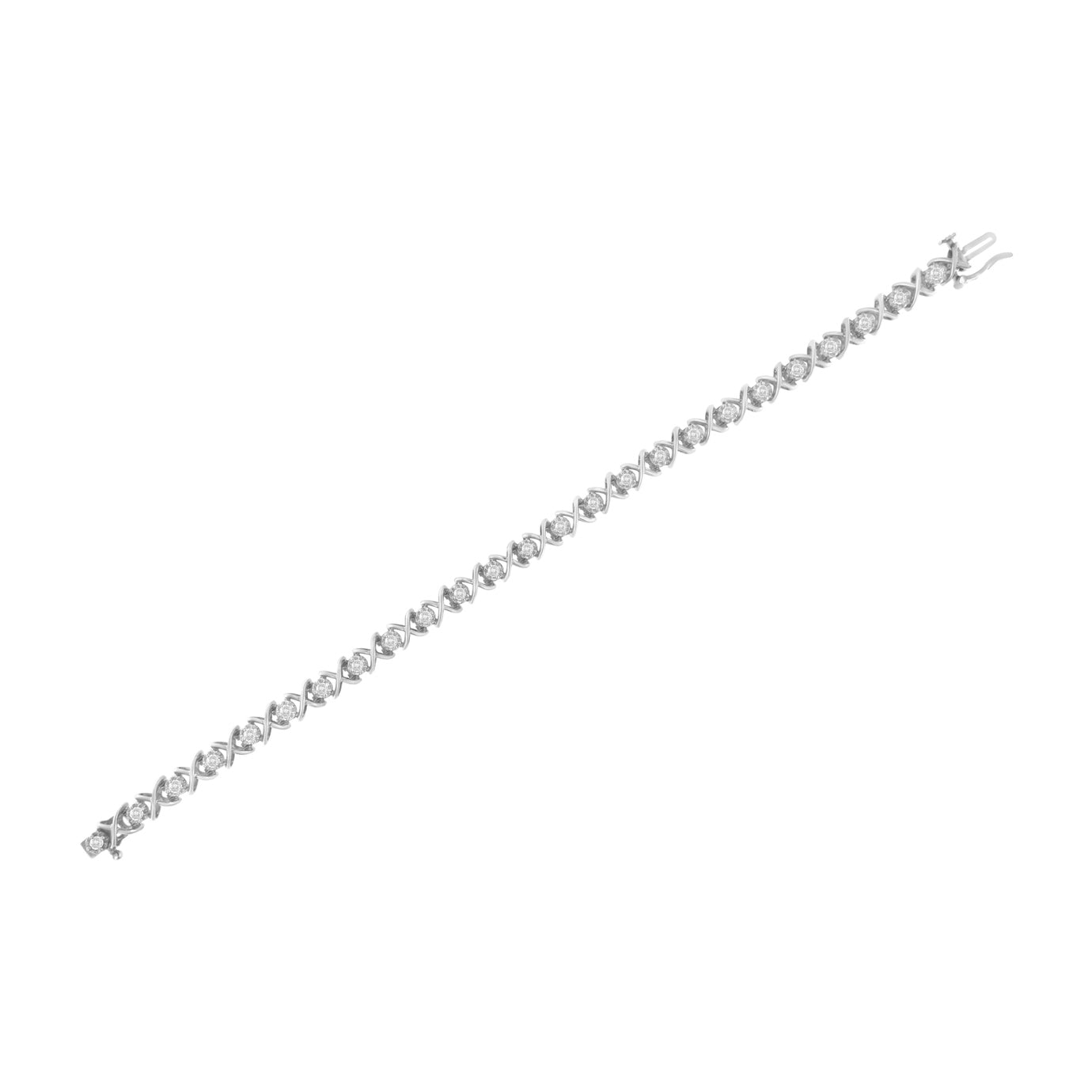 .925 Sterling Silver 1 cttw Brilliant Round-Cut Diamond "X" Link Bracelet I-J Clarity, I2-I3 Color - Size 7" on sale at MyriadMart