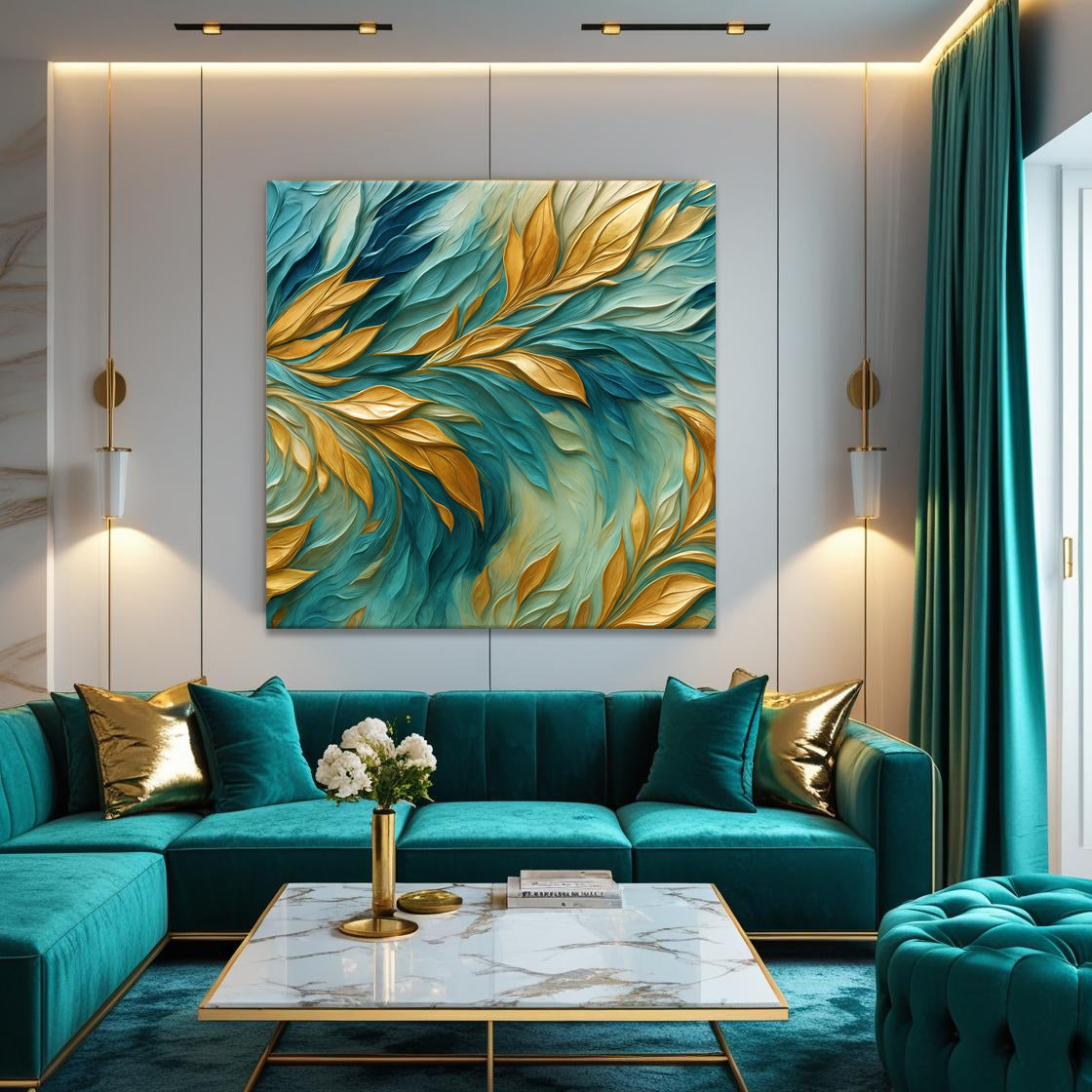 Abstract Gold And Blue Frosty Wall Art on sale at MyriadMart