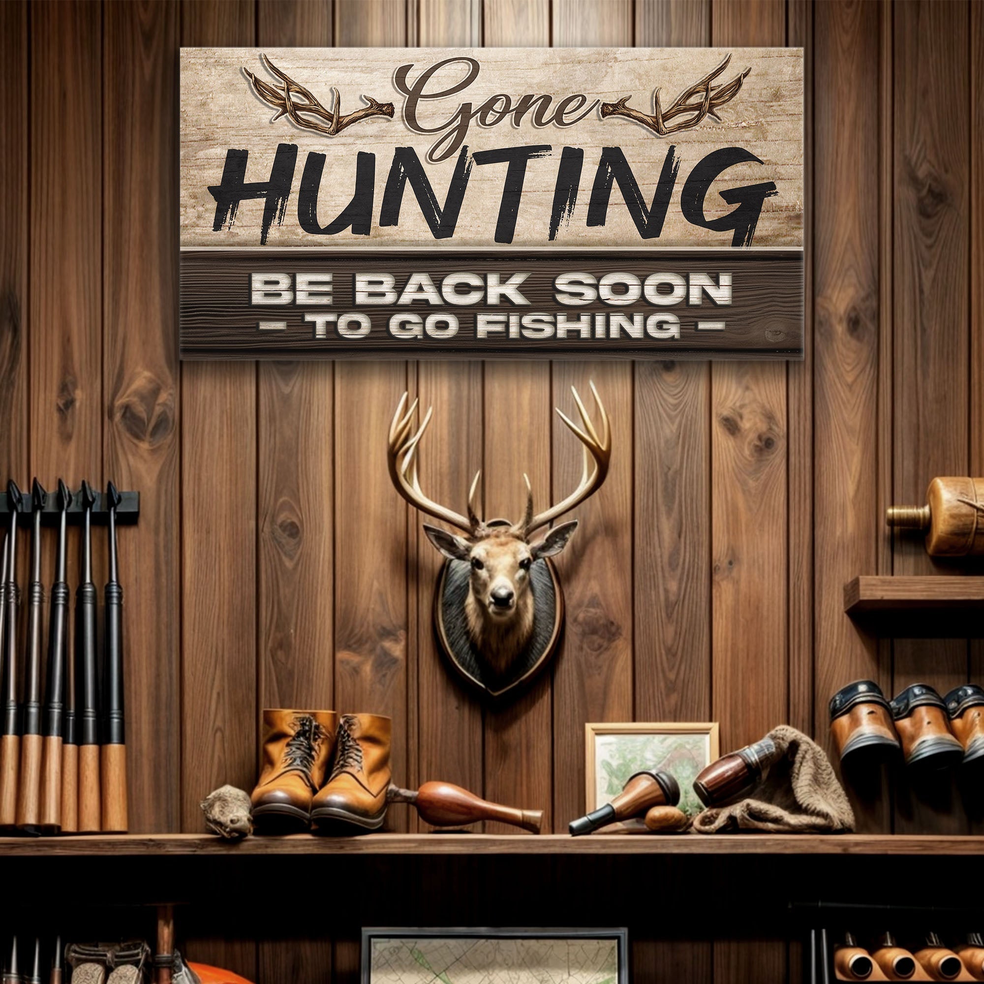 Gone Hunting Sign II on sale at MyriadMart