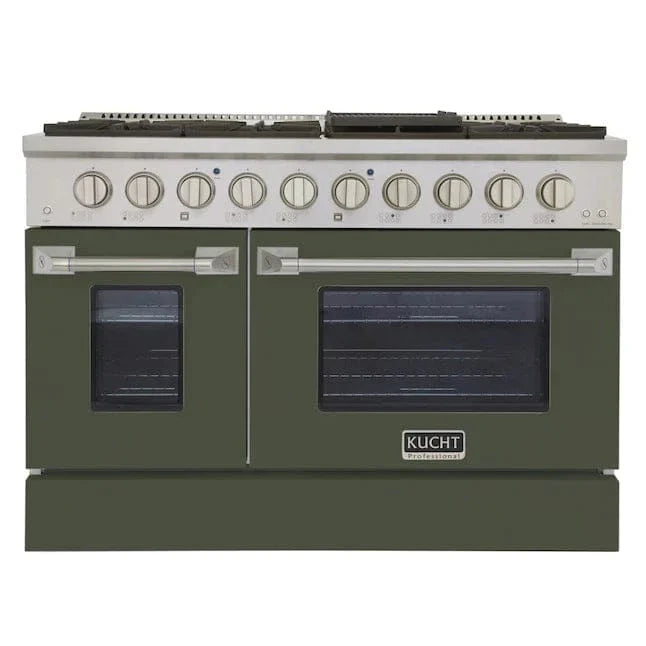Kucht 48" Gas Range in Stainless Steel with Olive Green Oven Doors, KNG481-OG on sale at MyriadMart