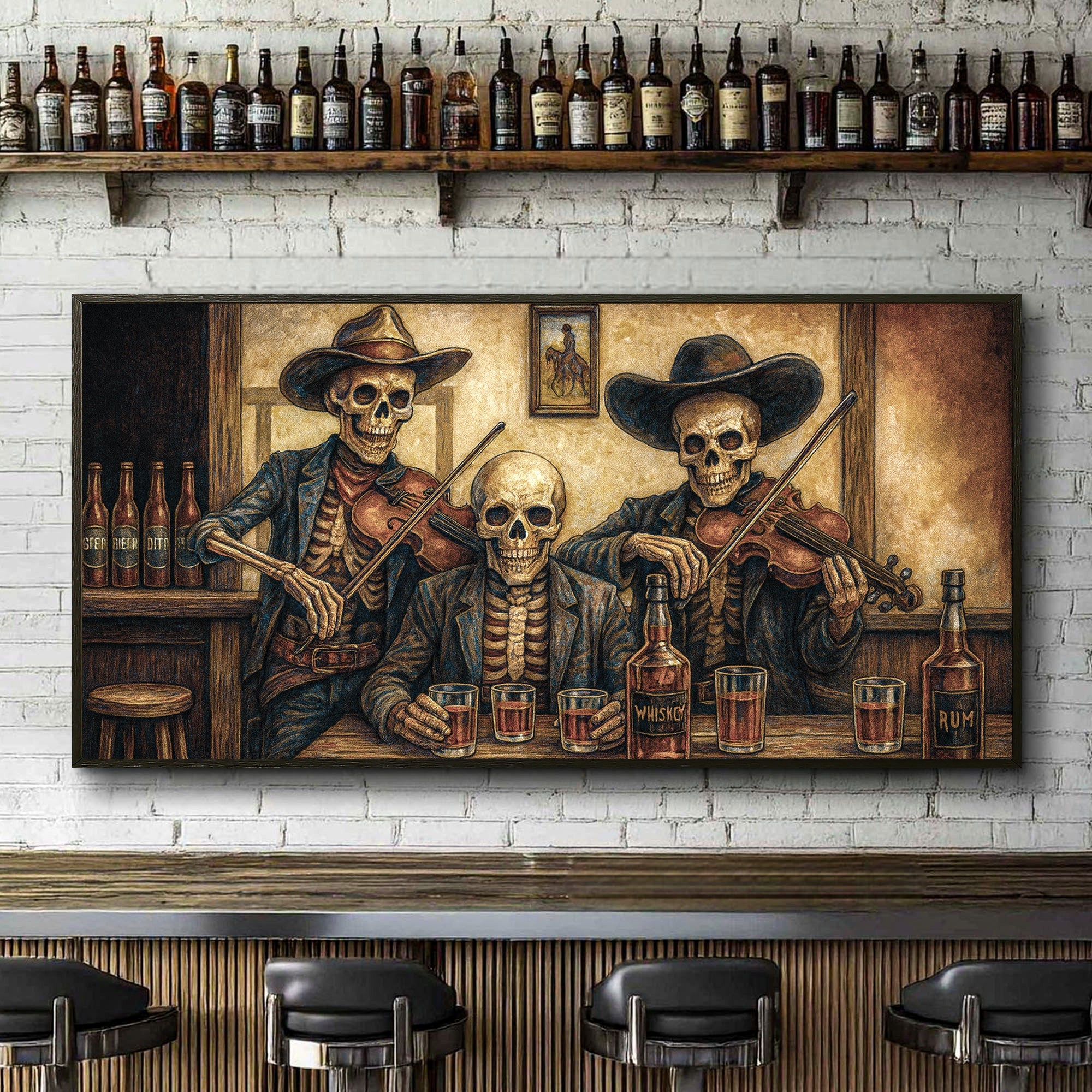 Cowboy Skeletons Western Bar Wall Art on sale at MyriadMart