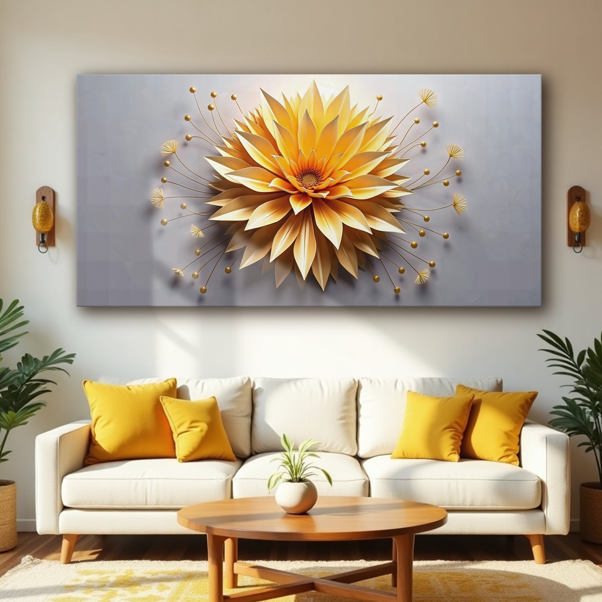 Golden Dandelion Minimalist Abstract Wall Art on sale at MyriadMart