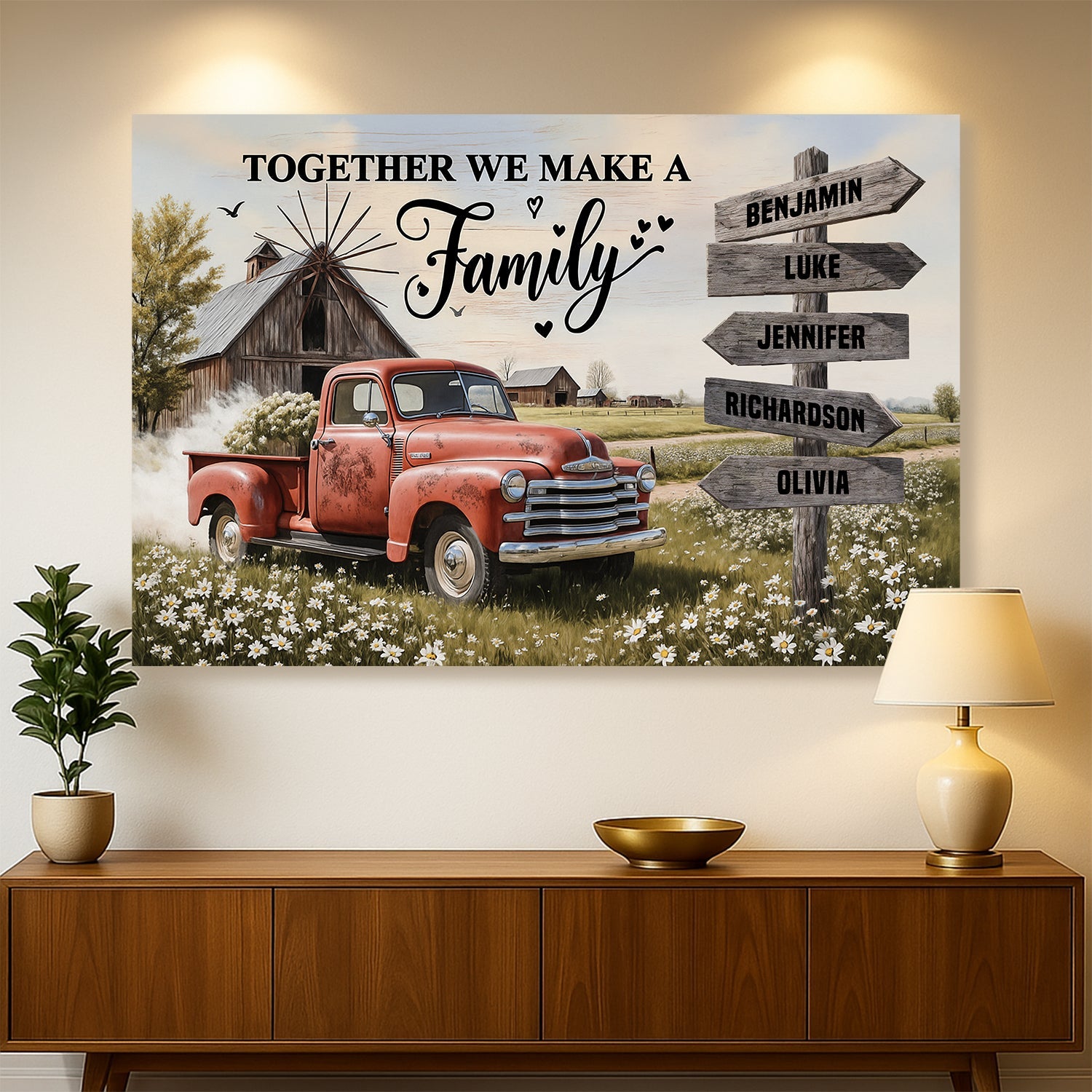 Personalized Family Farmhouse Old Truck Wall Art on sale at MyriadMart