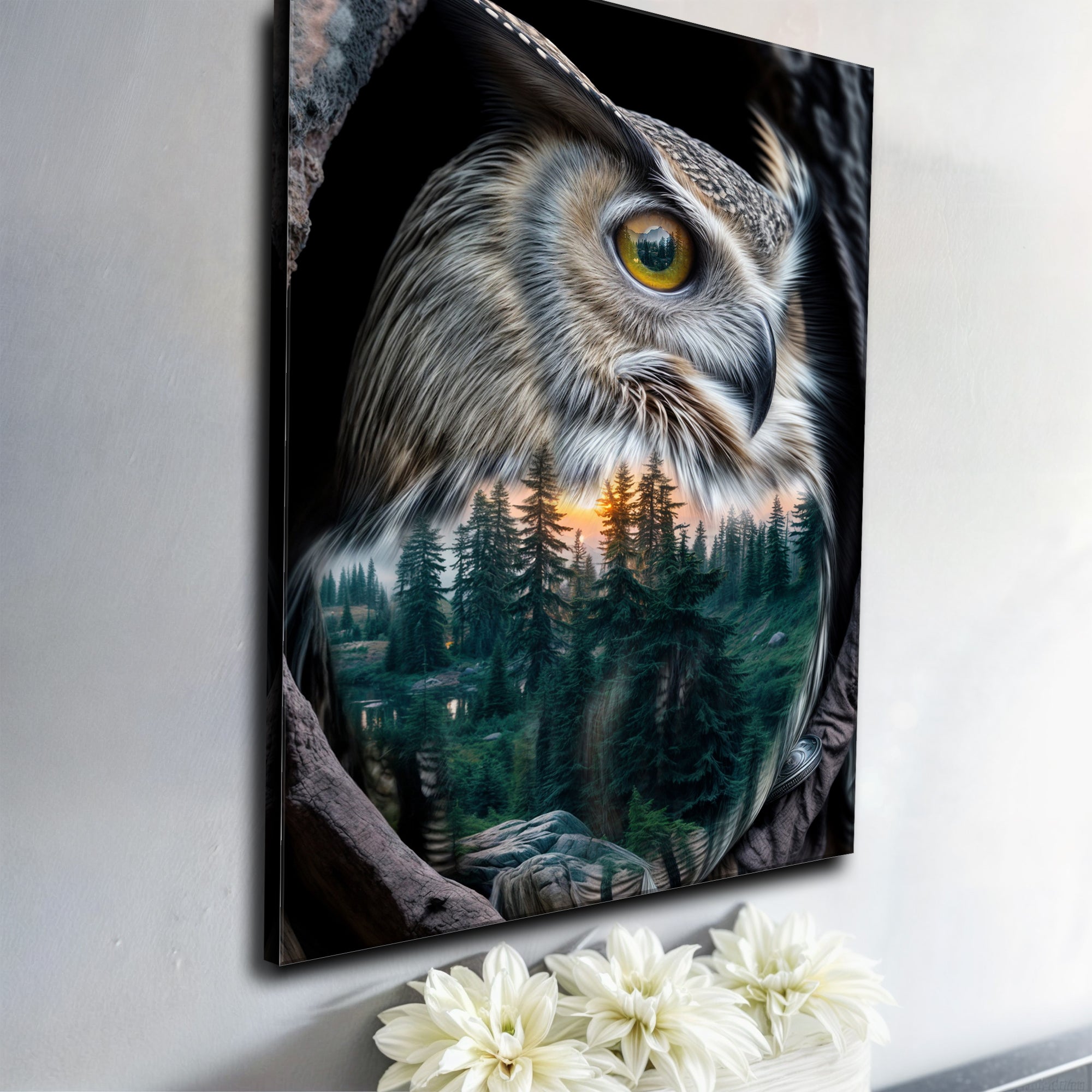 Owl Double Exposure Wall Art on sale at MyriadMart