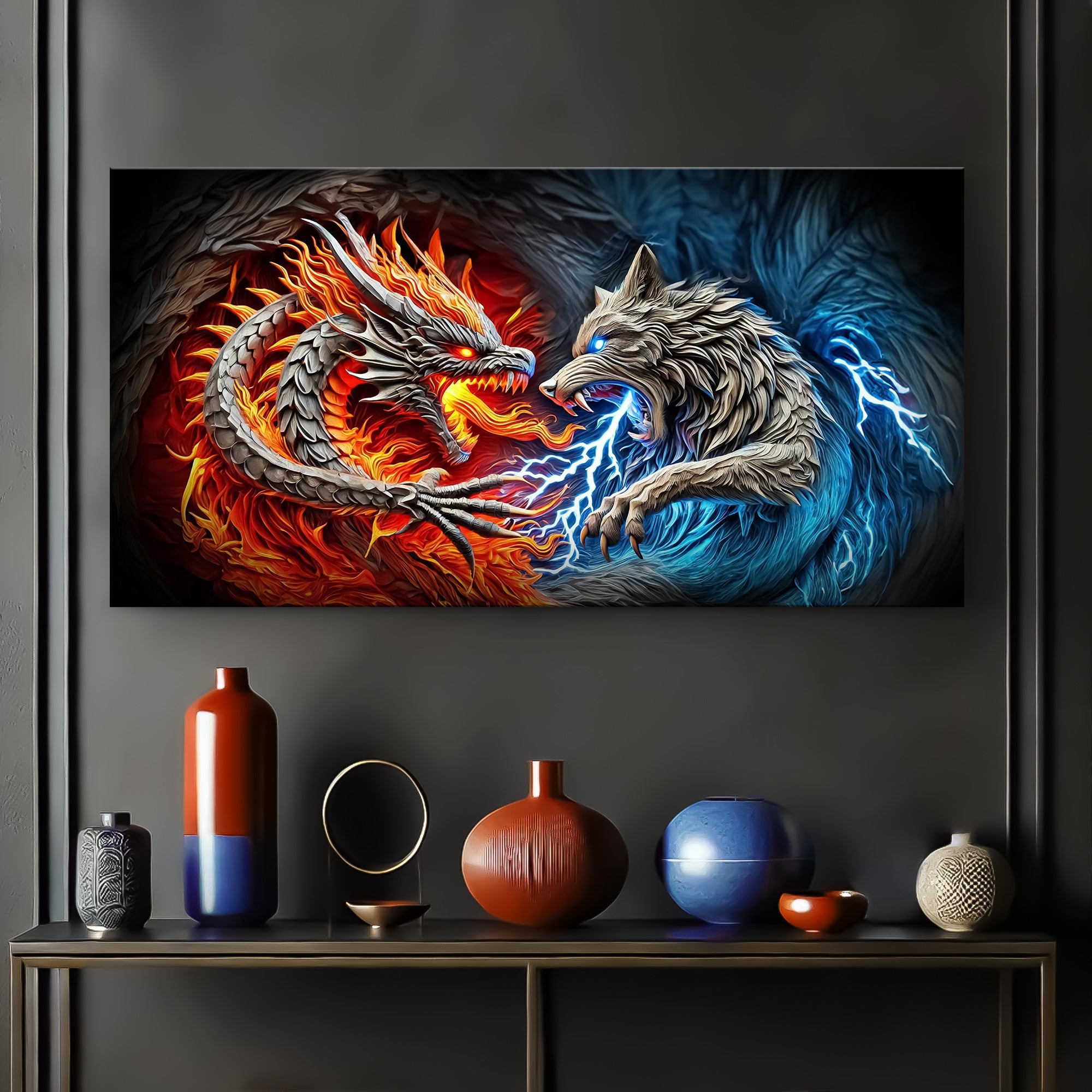 3D Dragon and Wolf Wall Art II on sale at MyriadMart