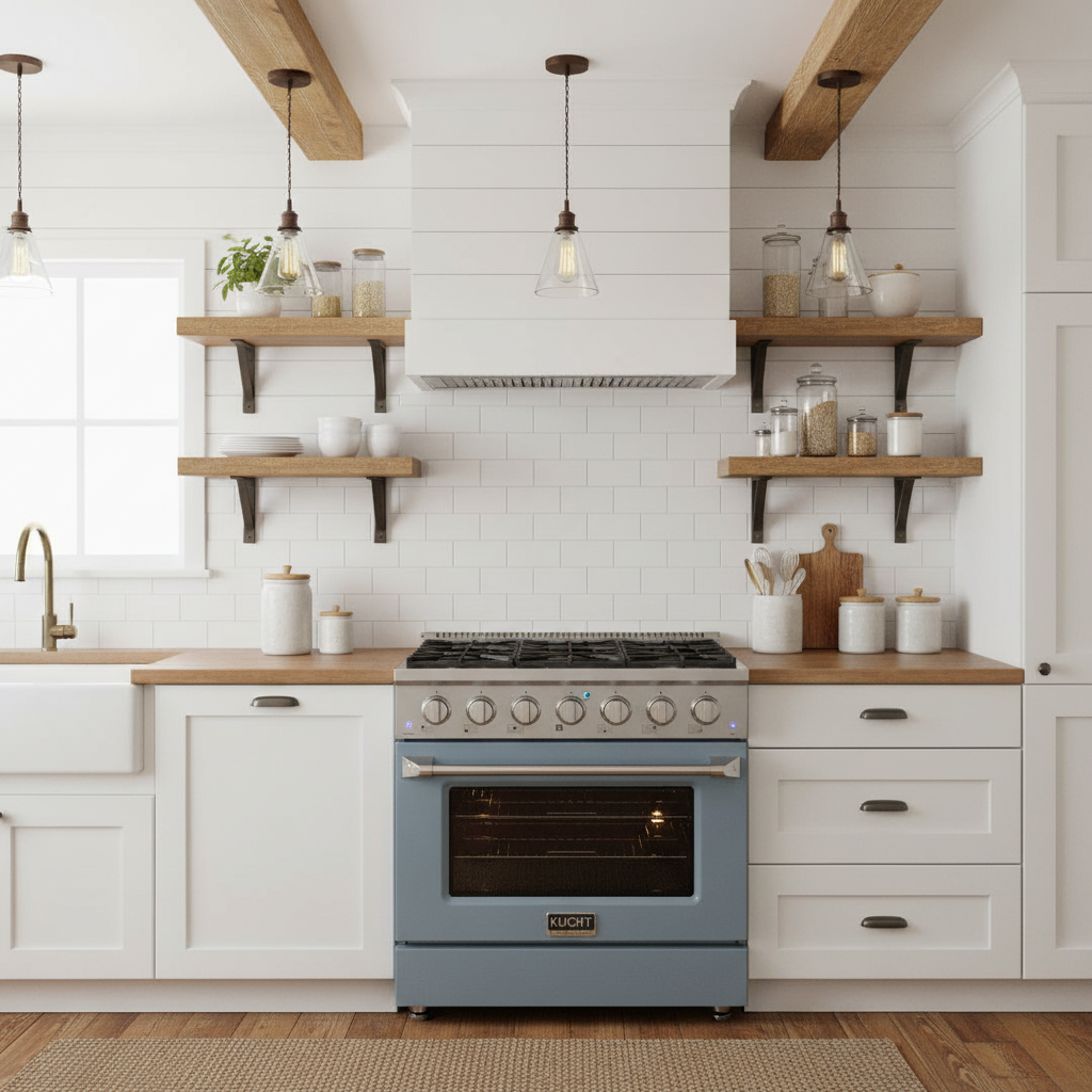Kucht 36" Propane Range, in Stainless Steel, Light Blue Door, KNG361/LP-LB on sale at MyriadMart