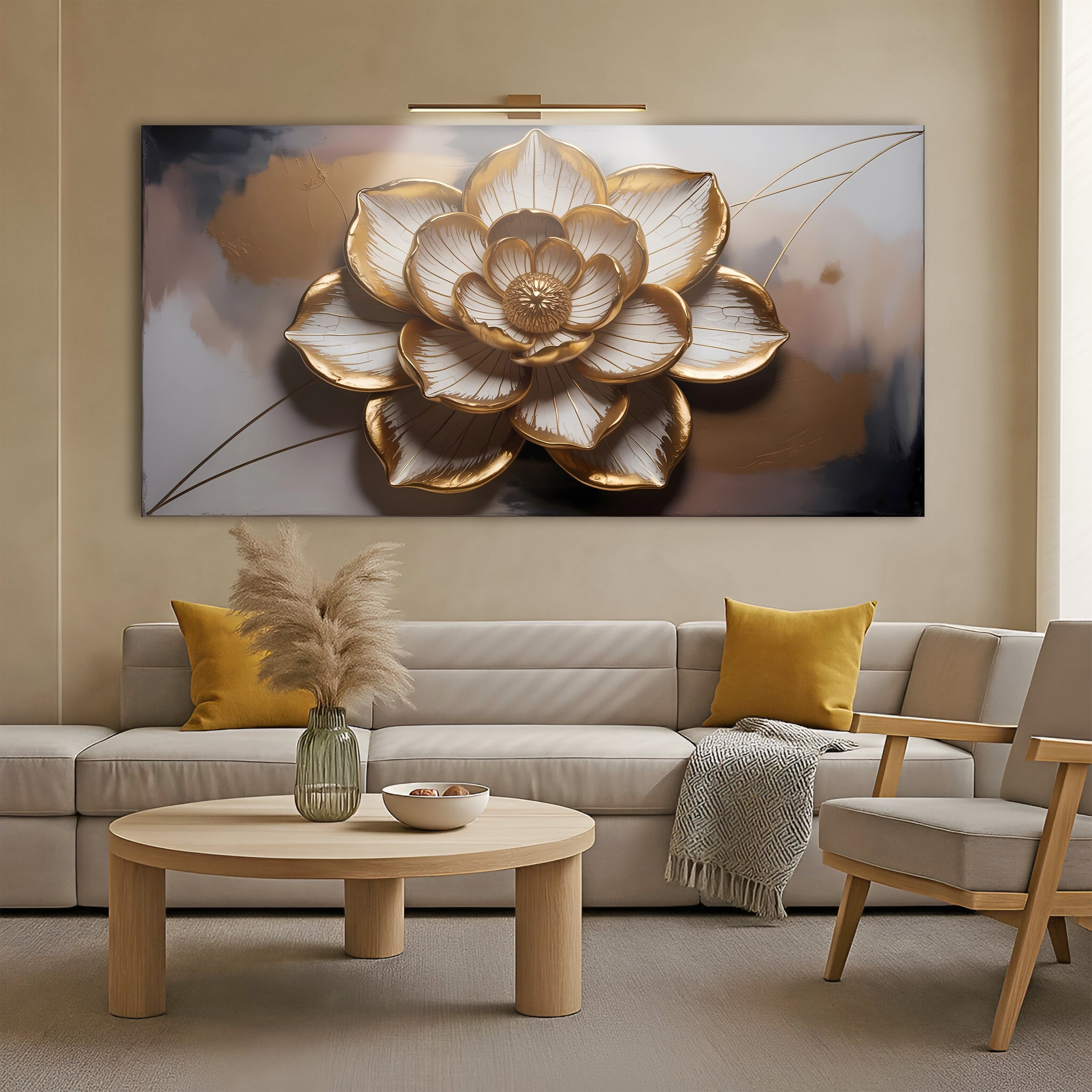 Golden Lotus Minimalist Abstract Wall Art on sale at MyriadMart