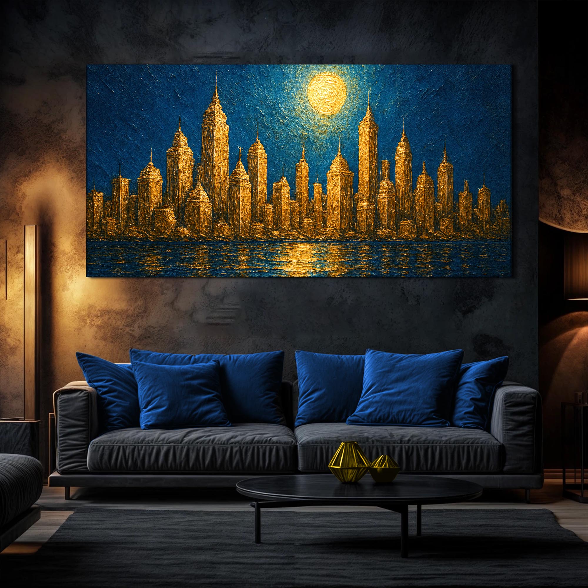 Golden Metropolis Cityscape Impasto Wall Art on sale at MyriadMart