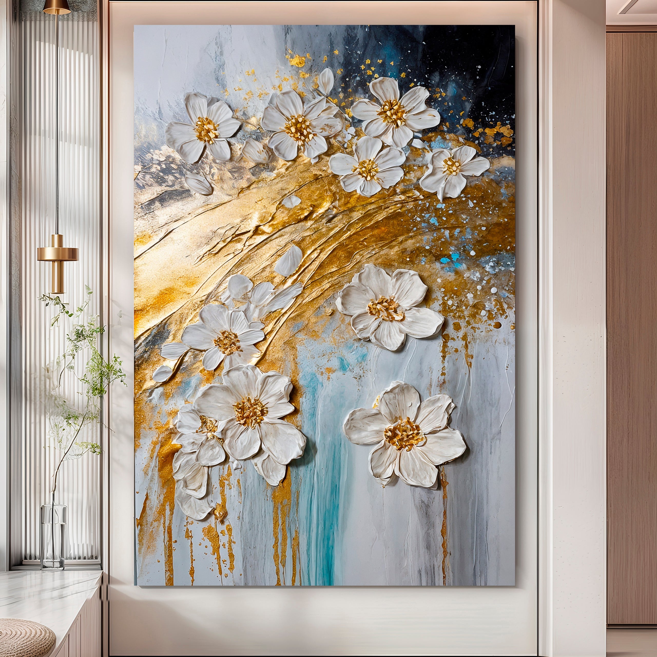 Abstract Gold Floral Wall Art on sale at MyriadMart