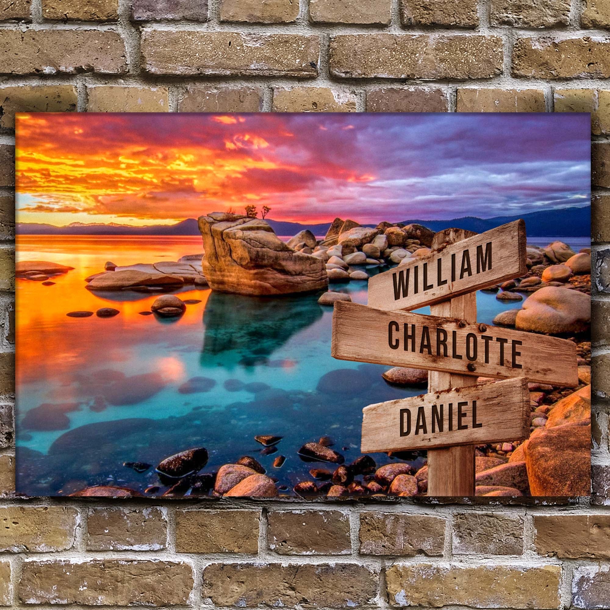 Sunset Beach Skies Family Names Sign on sale at MyriadMart