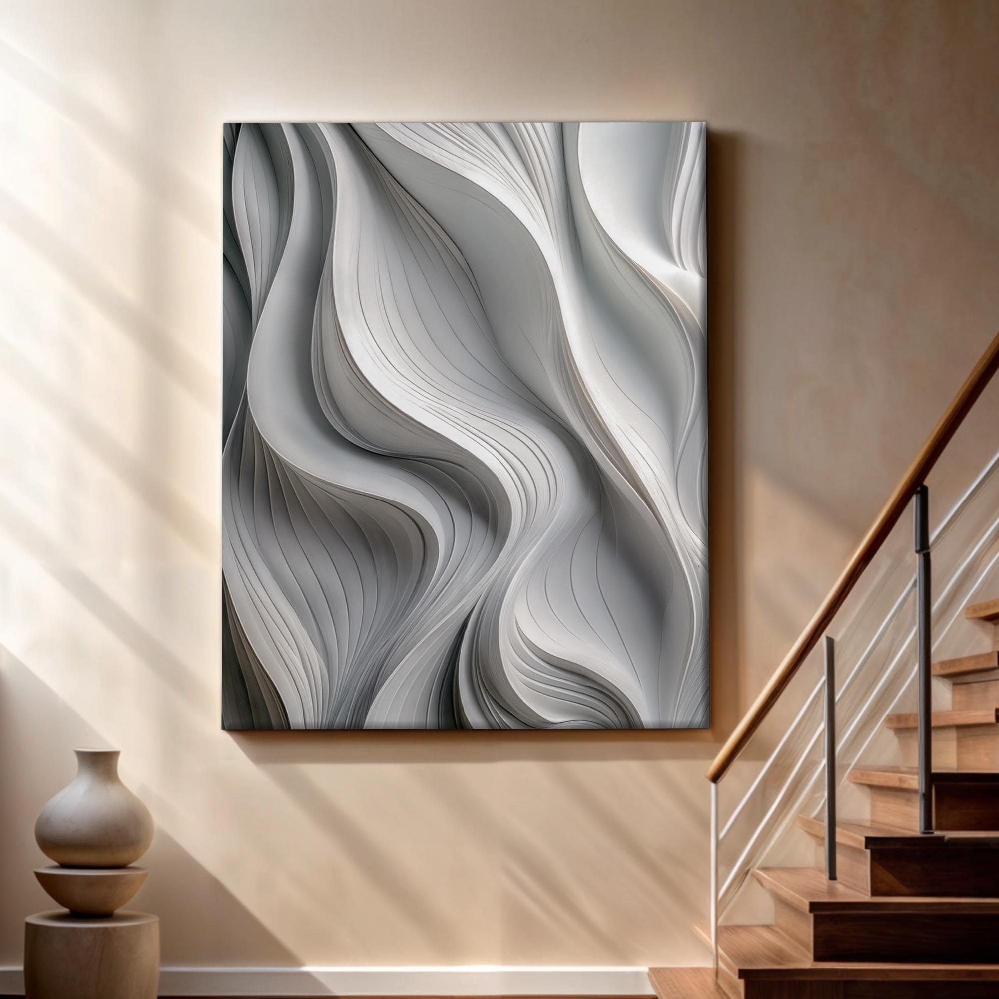 Modern Monochrome Waves Abstract Wall Art on sale at MyriadMart