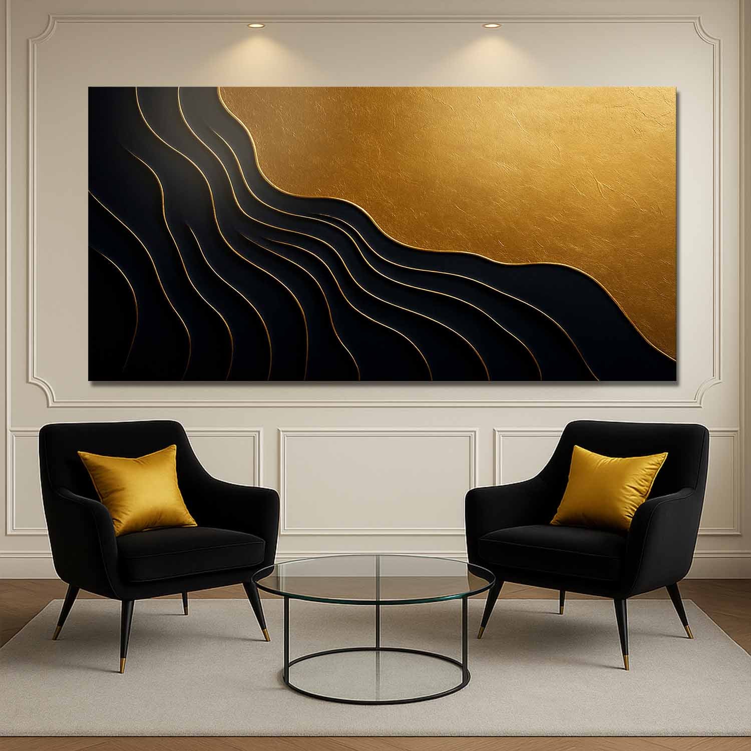 Black And Gold Minimalist Abstract IX on sale at MyriadMart