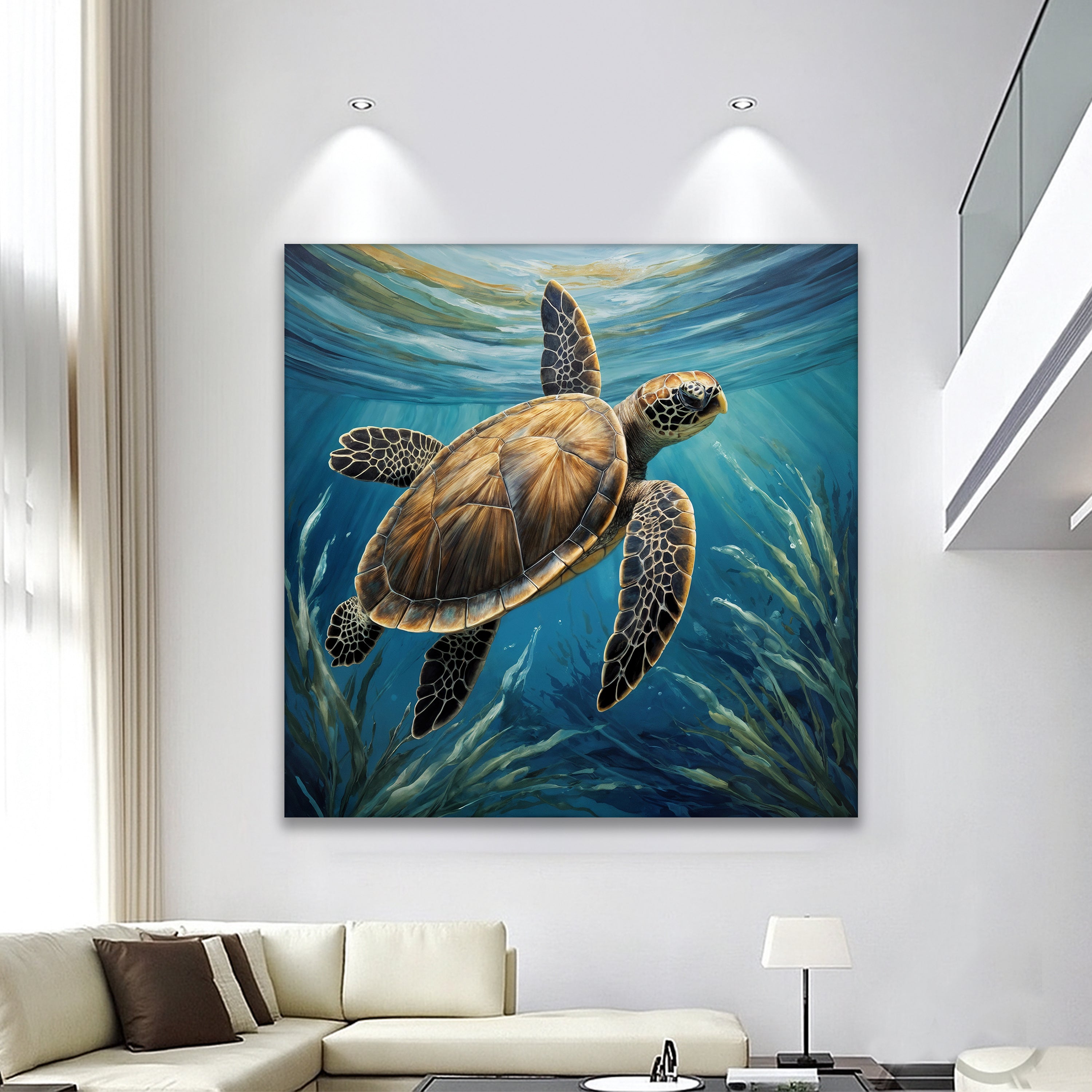 Turtle In Seagrass Coastal Wall Art on sale at MyriadMart