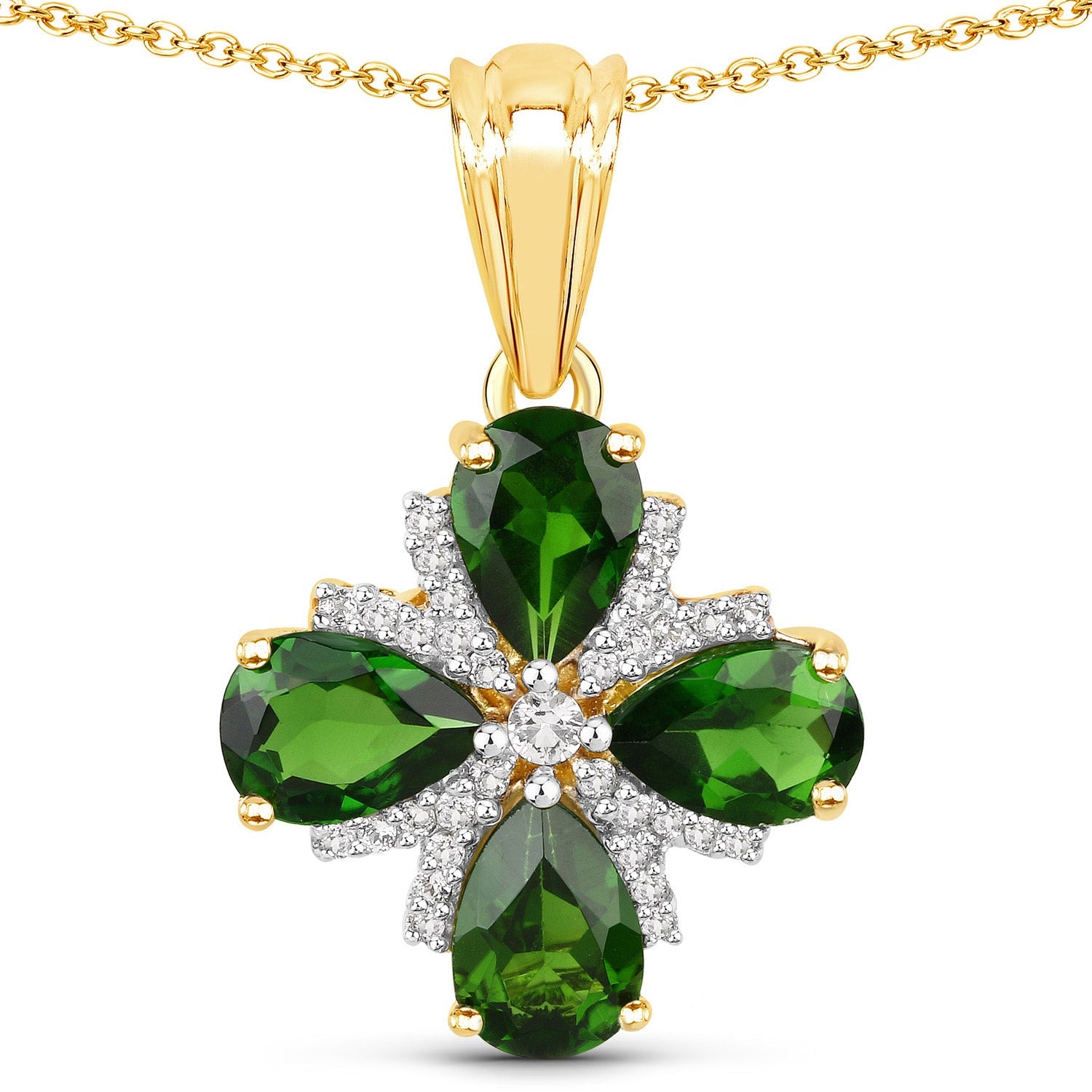 2.70 Carat Genuine Chrome Diopside and White Topaz .925 Sterling Silver Pendant on sale at MyriadMart