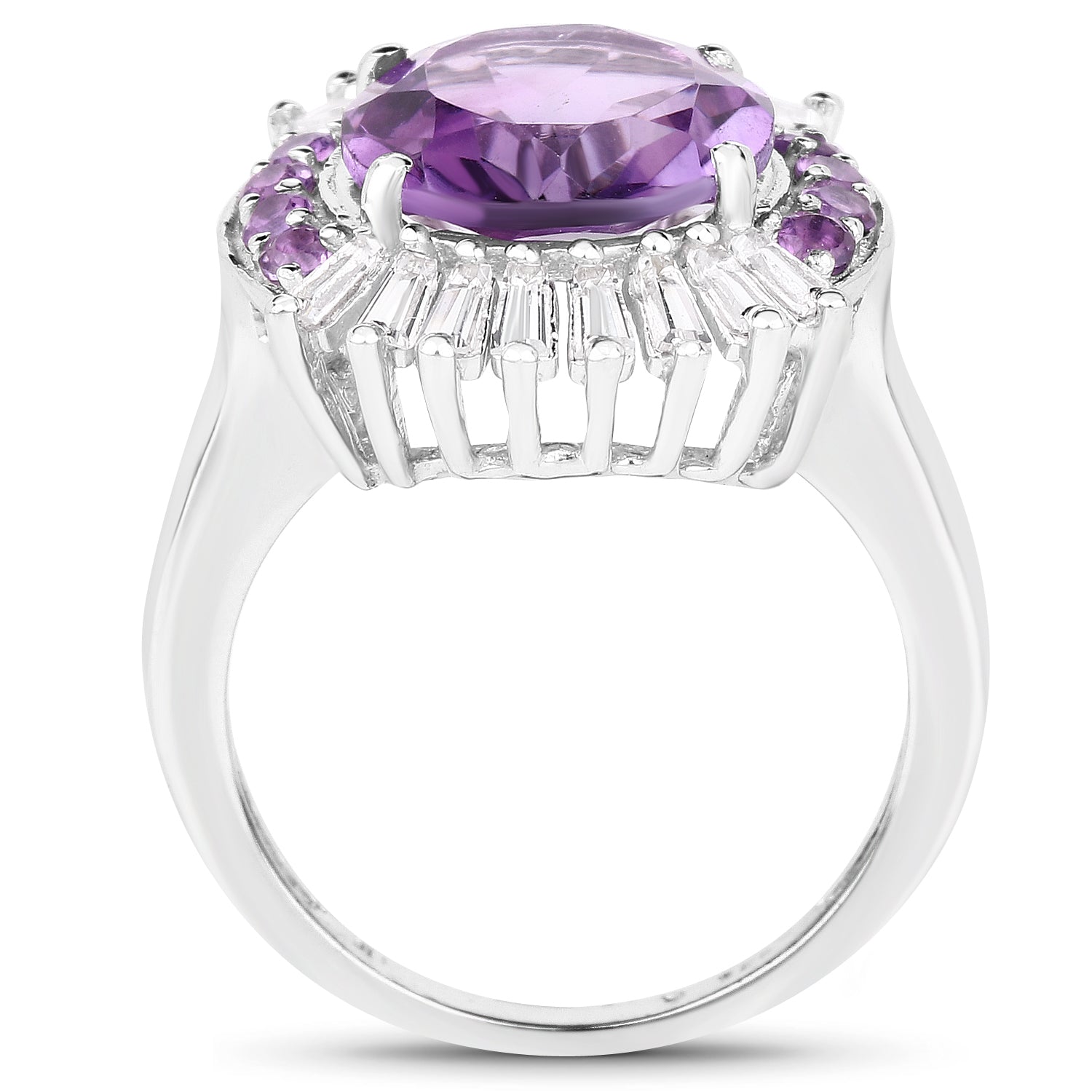 5.20 Carat Genuine Amethyst and White Topaz .925 Sterling Silver Ring on sale at MyriadMart
