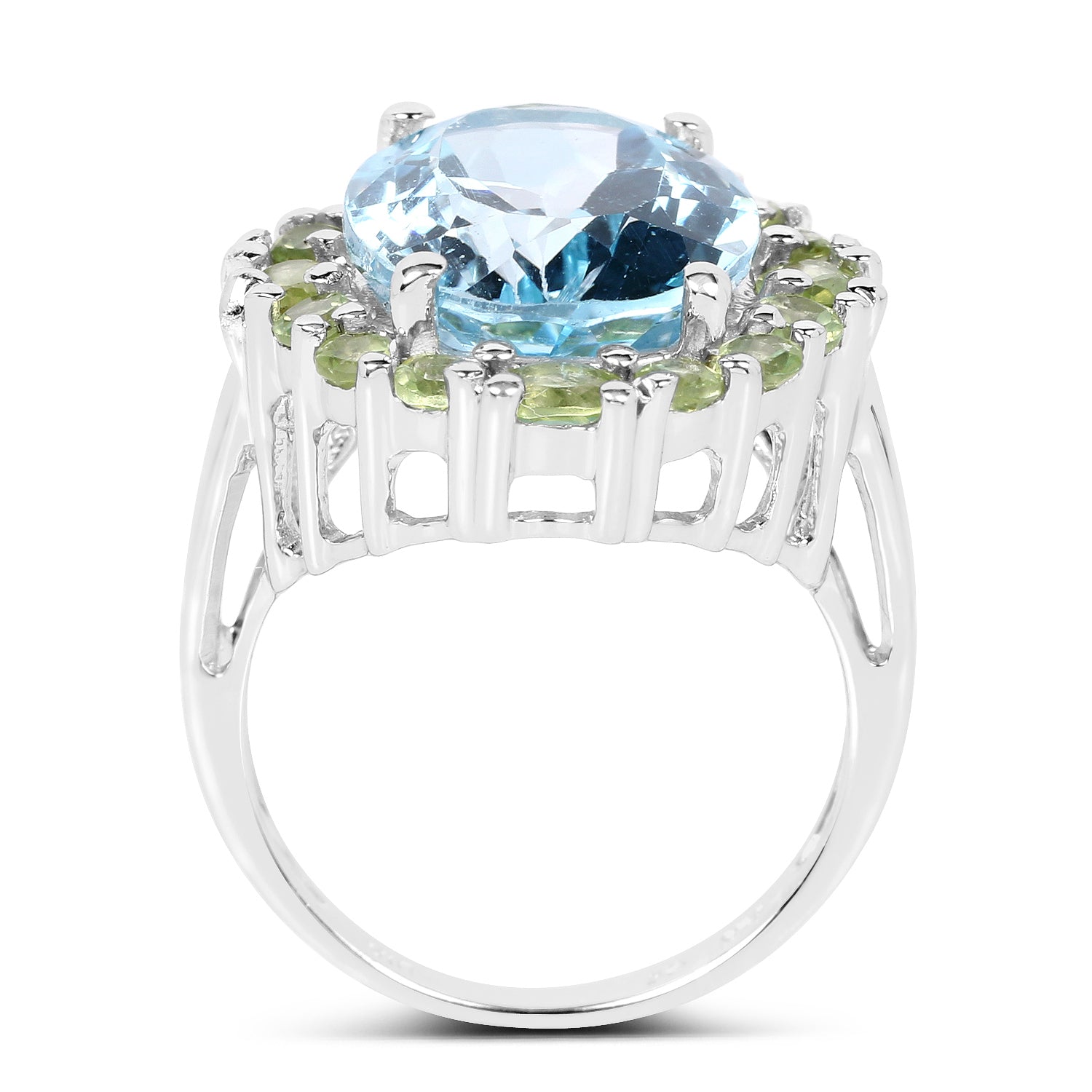 12.77 Carat Genuine Blue Topaz and Peridot .925 Sterling Silver Ring on sale at MyriadMart