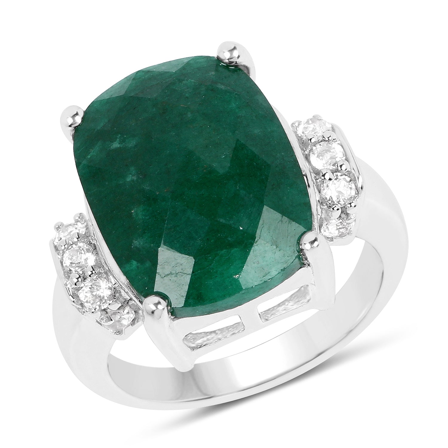 8.50 Carat Dyed Emerald and White Topaz .925 Sterling Silver Ring on sale at MyriadMart