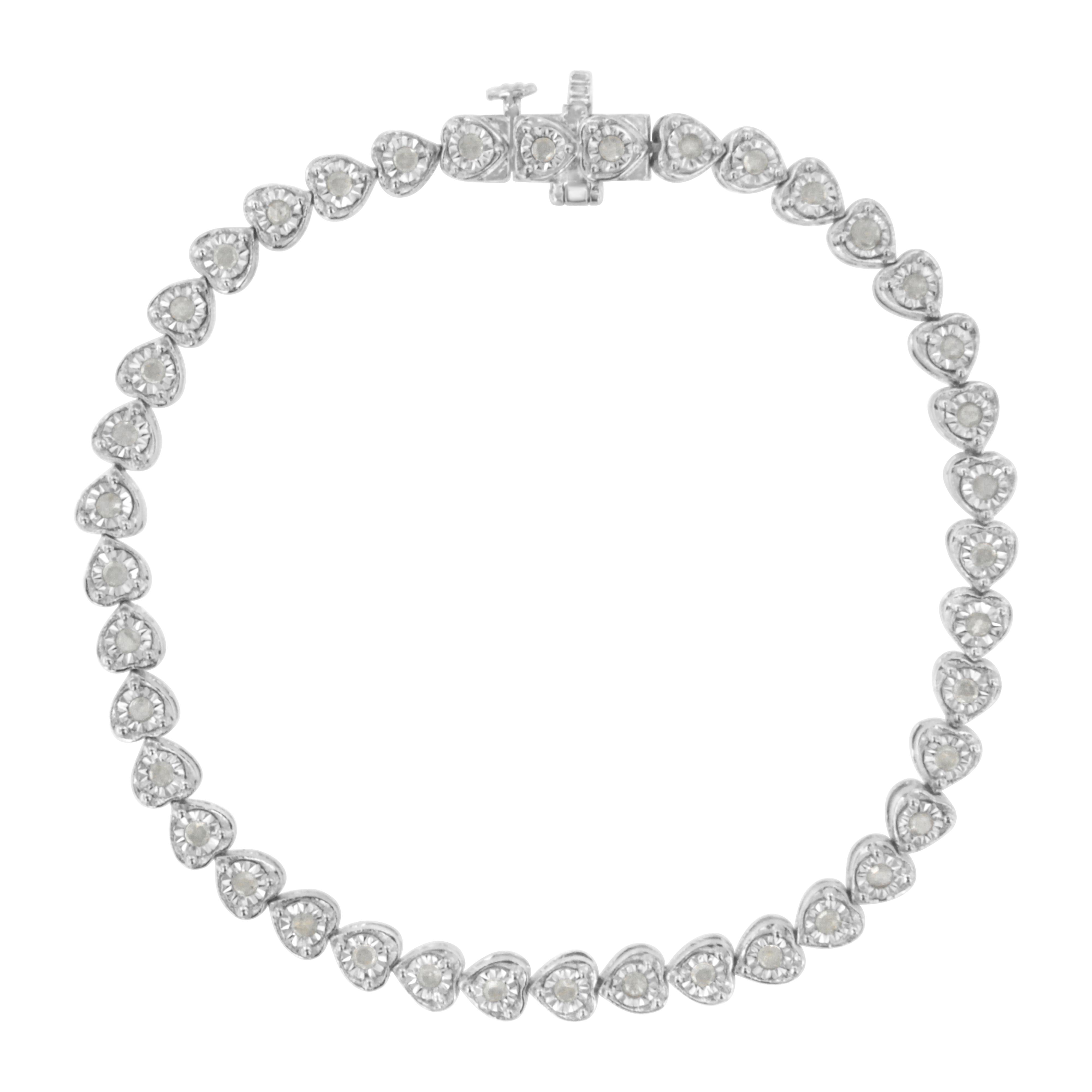 .925 Sterling Silver 1.0 Cttw Miracle Set Diamond Heart-Link 7" Tennis Bracelet I-J Color, I2-I3 Clarity on sale at MyriadMart