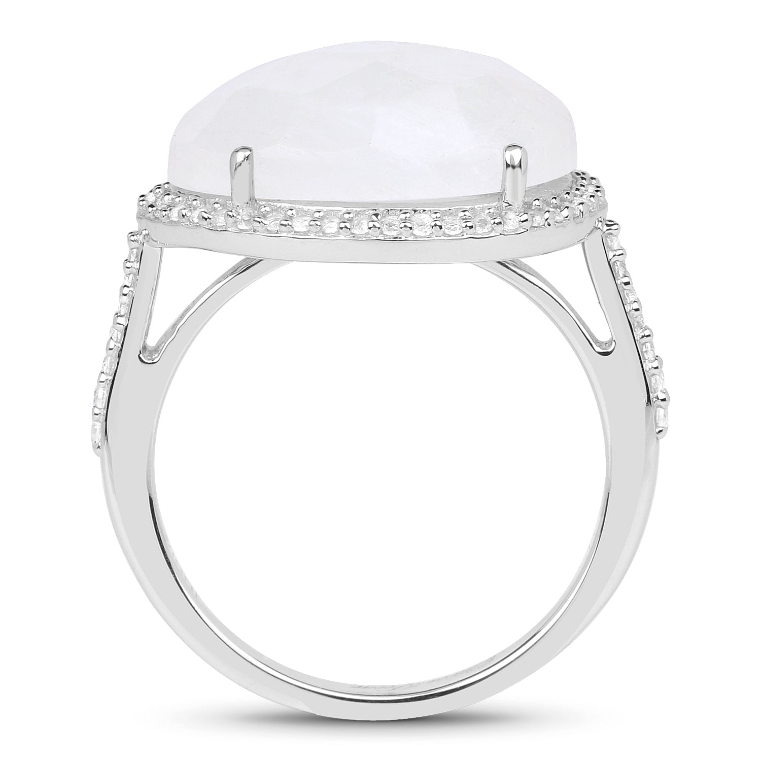 7.33 Carat Genuine White Rainbow Moonstone And White Topaz .925 Sterling Silver Ring on sale at MyriadMart