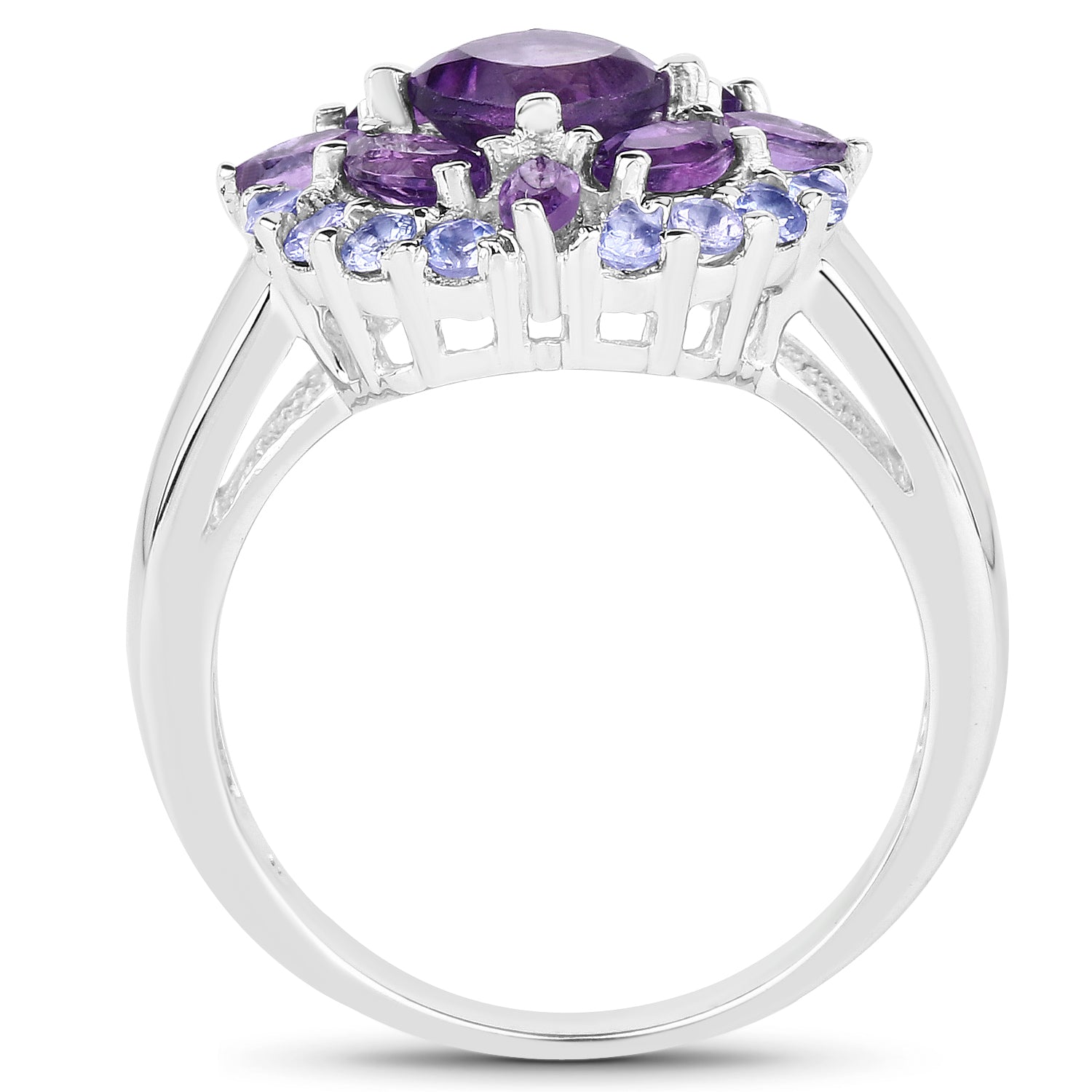 2.19 Carat Genuine Amethyst and Tanzanite .925 Sterling Silver Ring on sale at MyriadMart