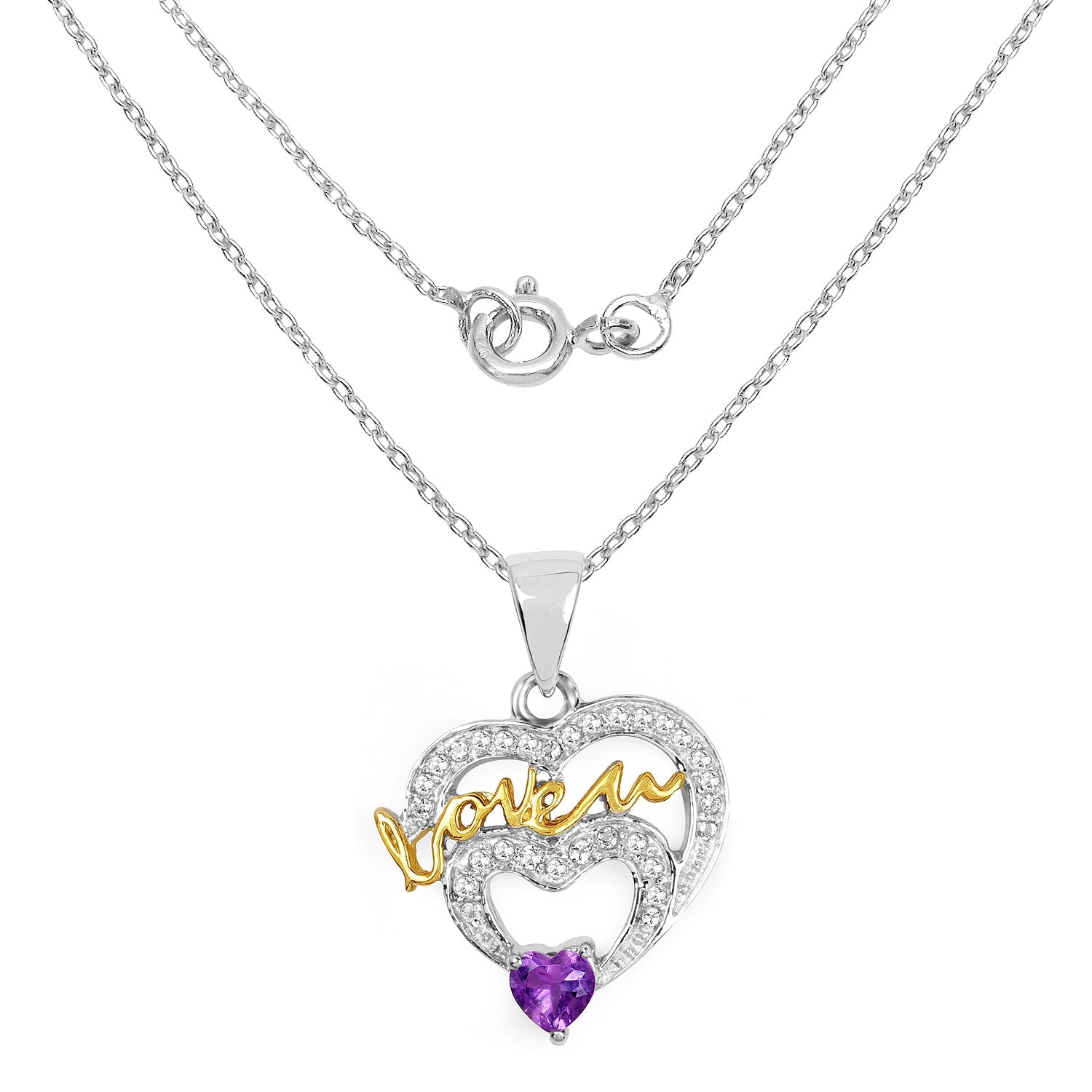 Two Tone Plated 0.44 Carat Genuine Amethyst and White Topaz .925 Sterling Silver Pendant on sale at MyriadMart
