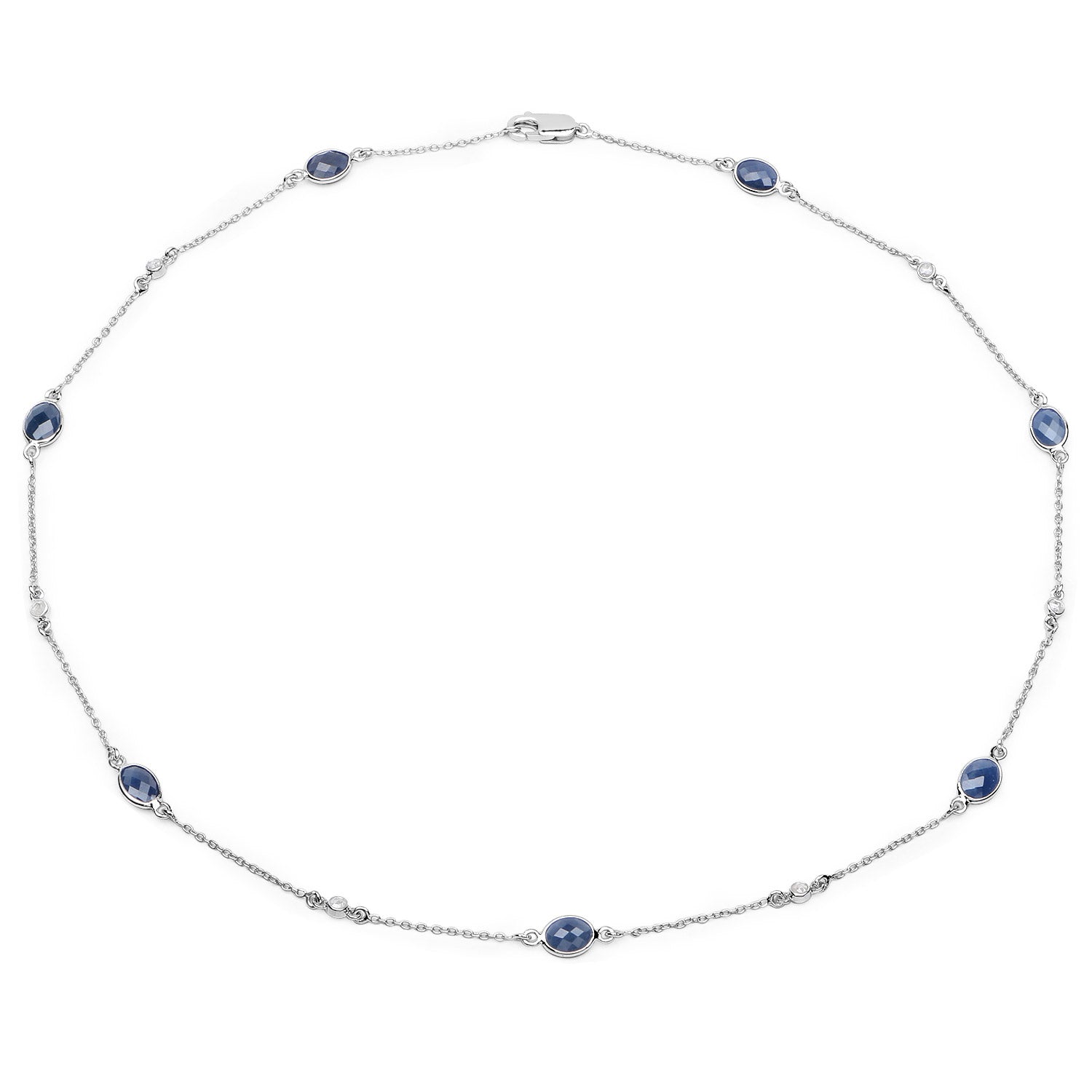 6.43 Carat Genuine Blue Sapphire and White Diamond .925 Sterling Silver Necklace on sale at MyriadMart