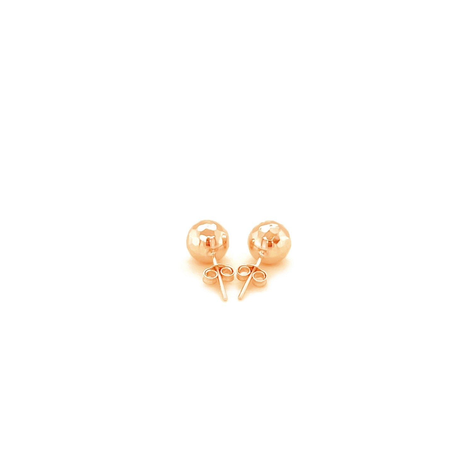 14k Rose Gold Ball Earrings with Faceted Texture on sale at MyriadMart