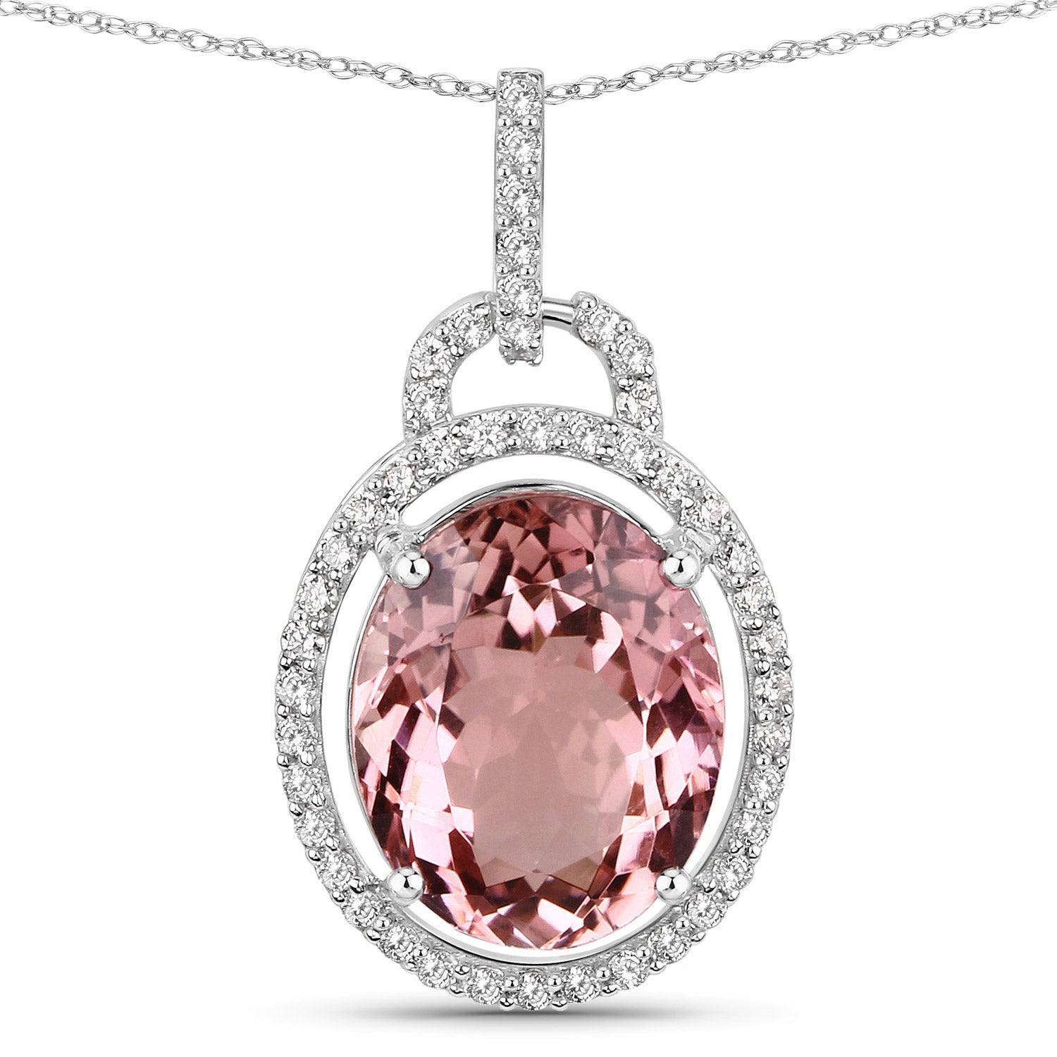 3.90 Carat Genuine Pink Tourmaline and White Diamond 14K White Gold Pendant on sale at MyriadMart
