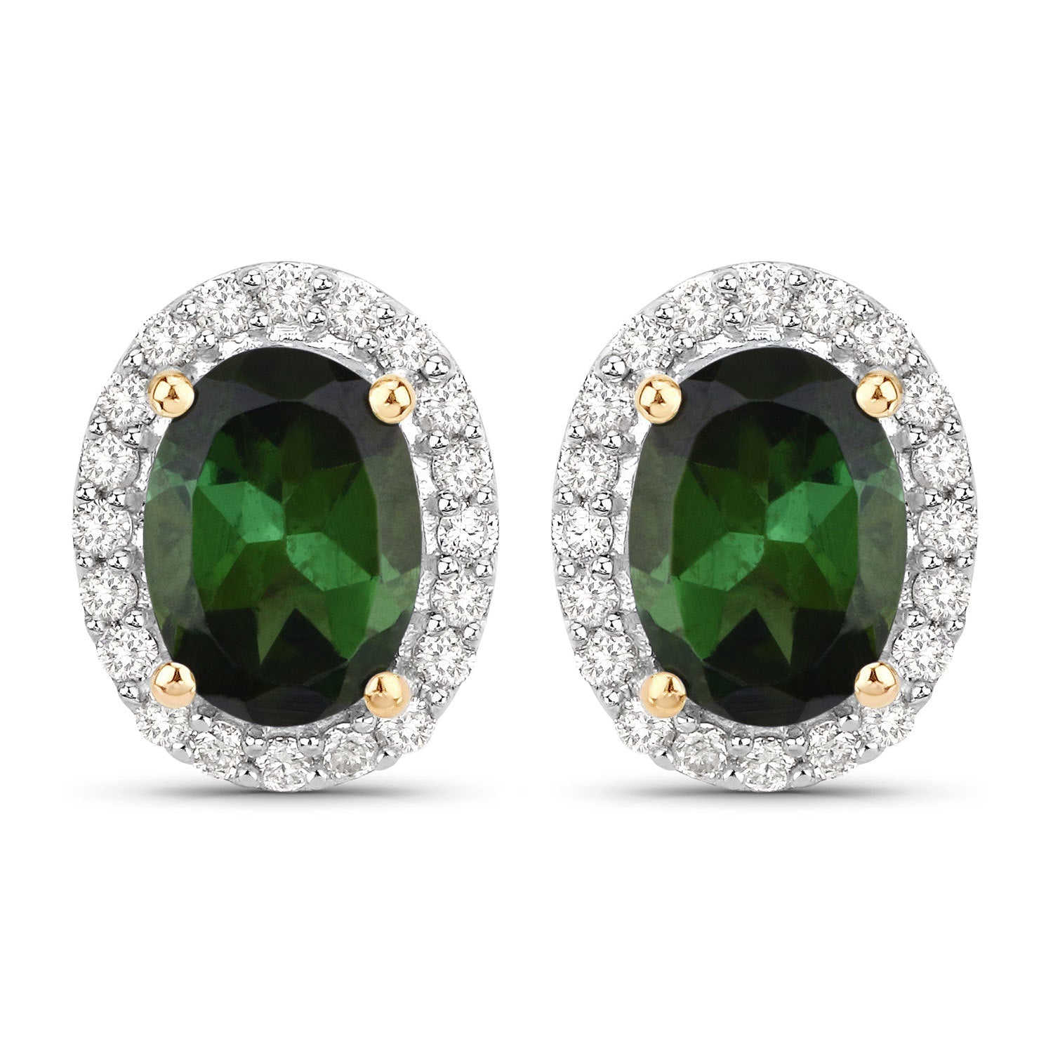 1.92 Carat Genuine Green Tourmaline and White Diamond 14K Yellow Gold Earrings on sale at MyriadMart
