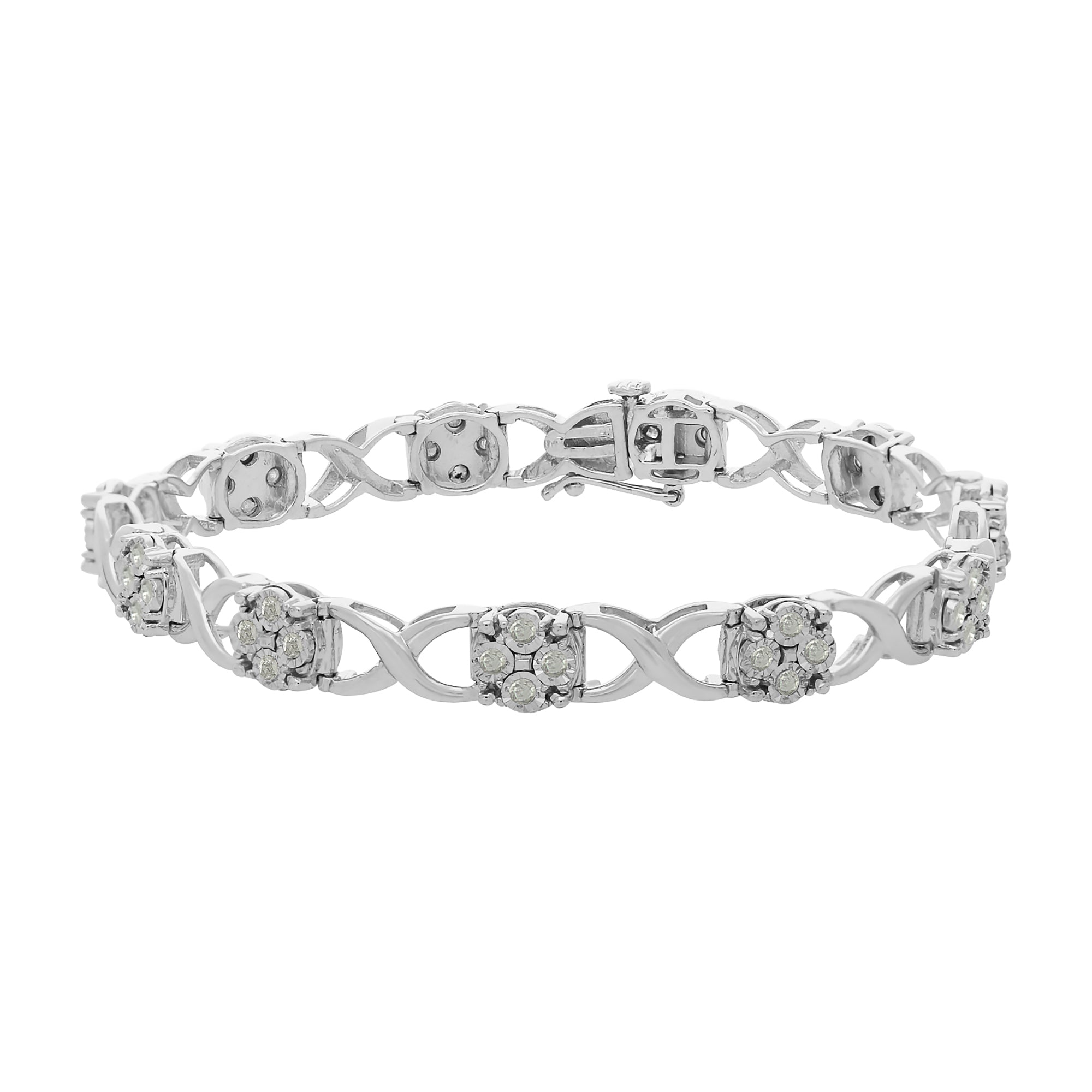 Sterling Silver Rose-Cut Diamond Love Locks Link Bracelet 1.00cttw,I-J color,I3-Promo clarity on sale at MyriadMart